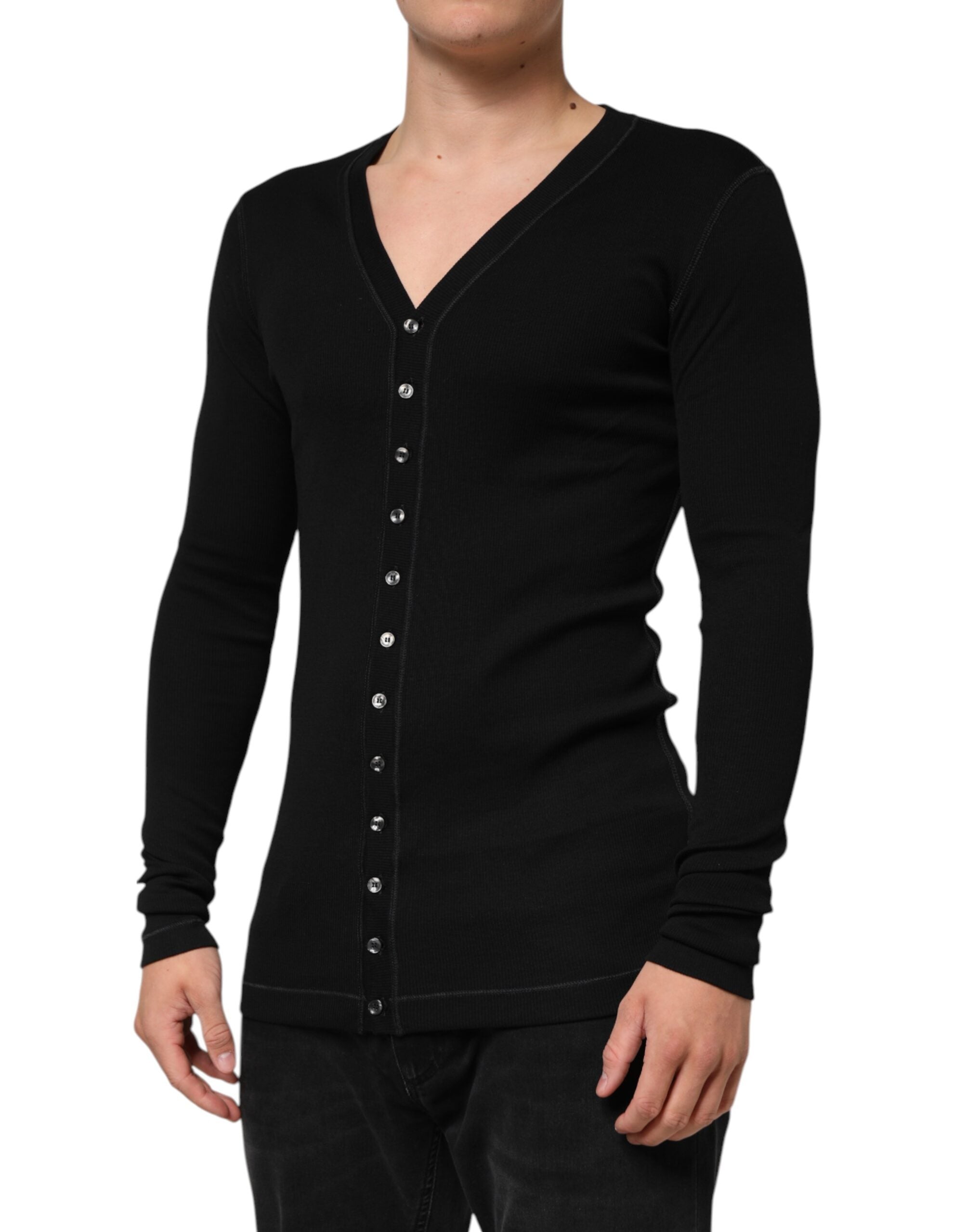 Dolce & Gabbana Black Cotton Button Up Men Cardigan Men's Sweater