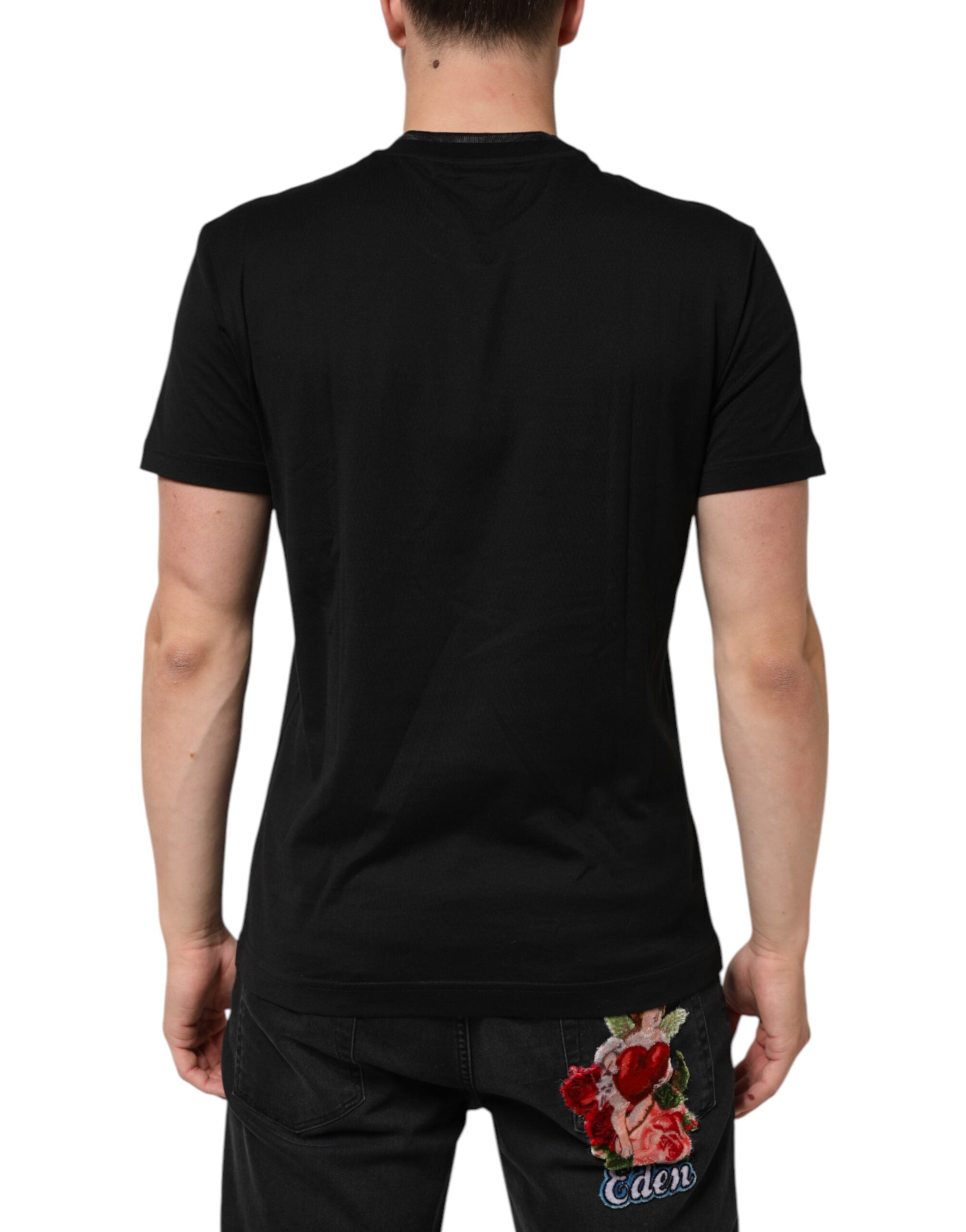 Dolce & Gabbana Black Cotton Embroidered DG Logo Pocket Men's T-shirt
