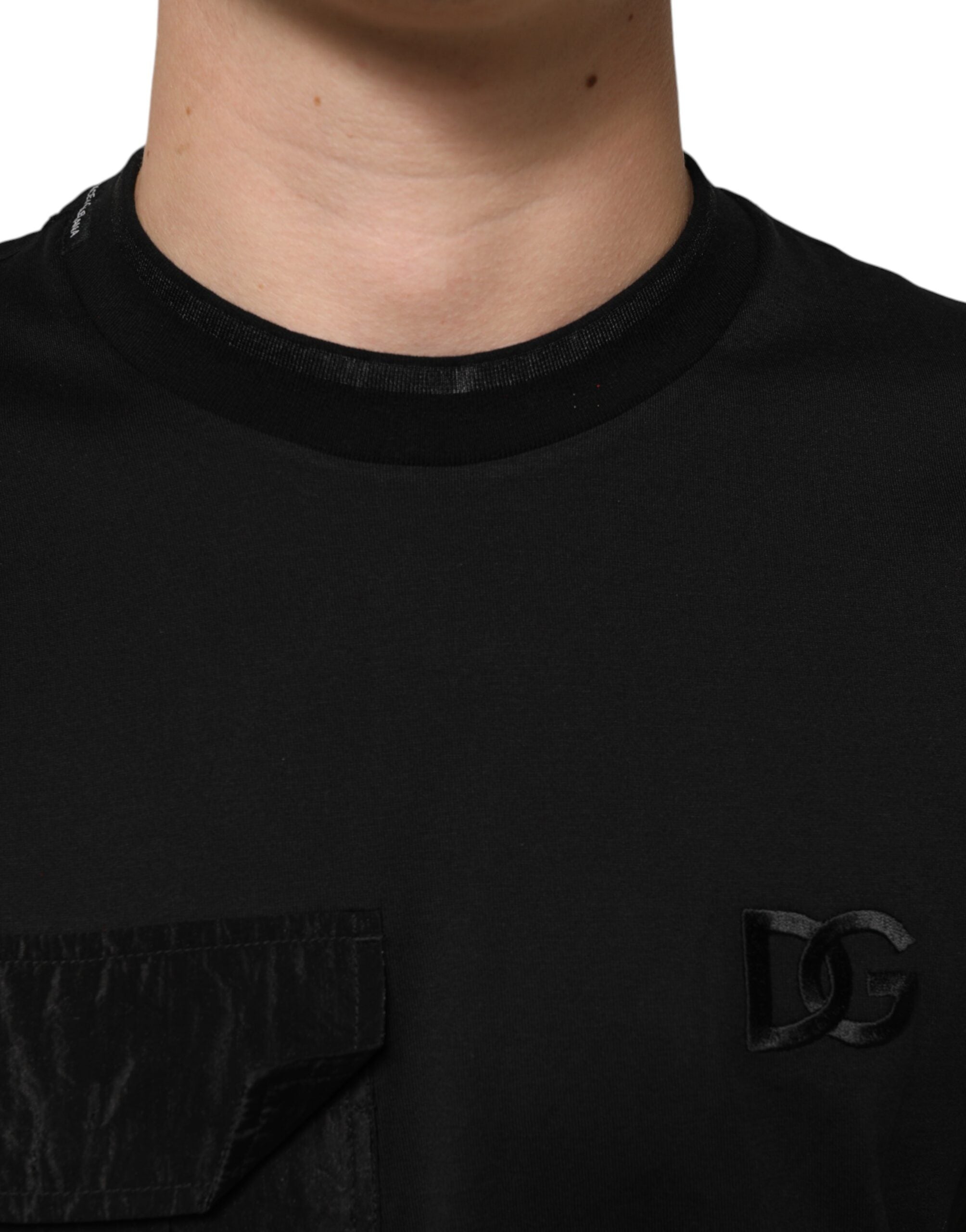 Dolce & Gabbana Black Cotton Embroidered DG Logo Pocket Men's T-shirt