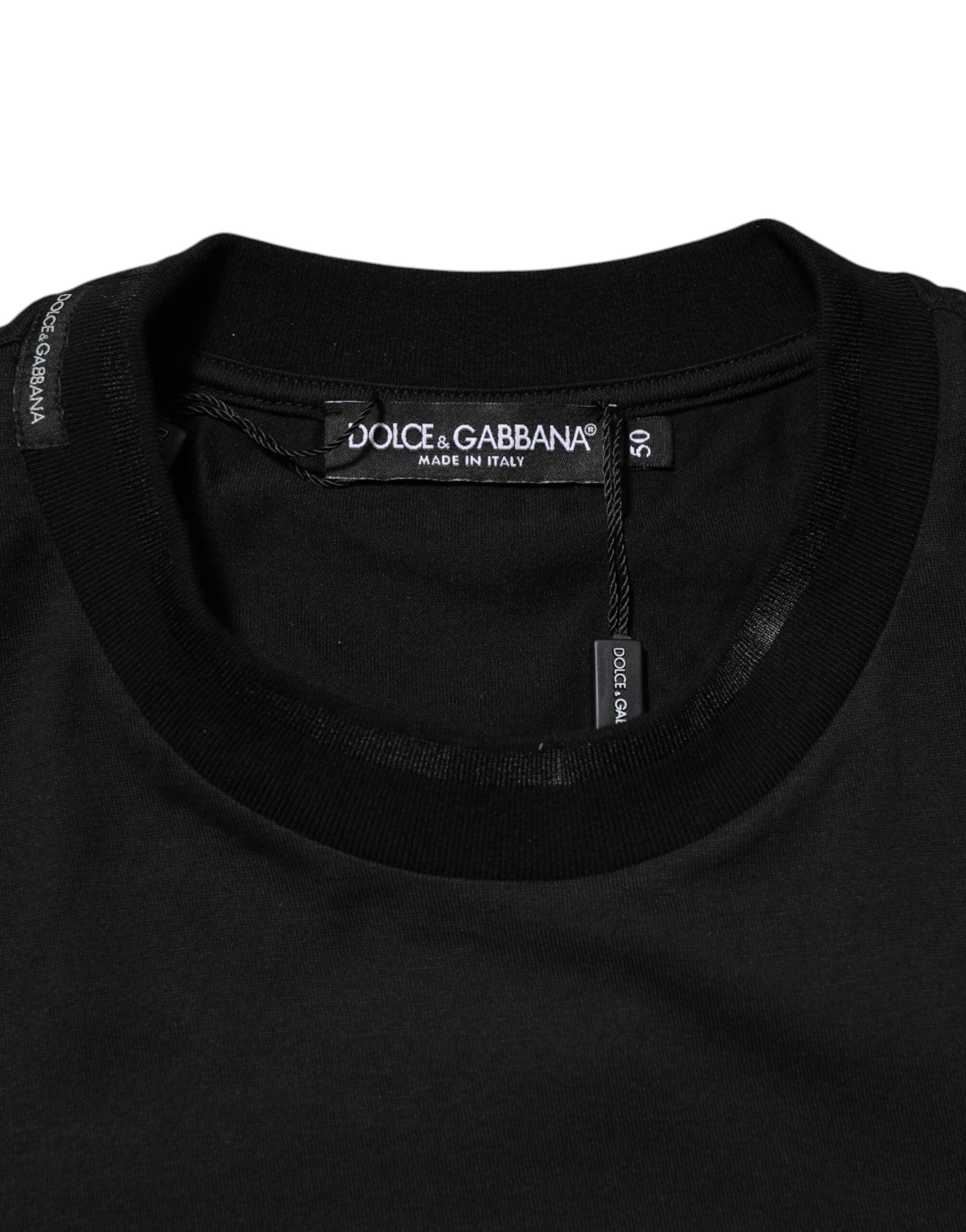 Dolce & Gabbana Black Cotton Embroidered DG Logo Pocket Men's T-shirt