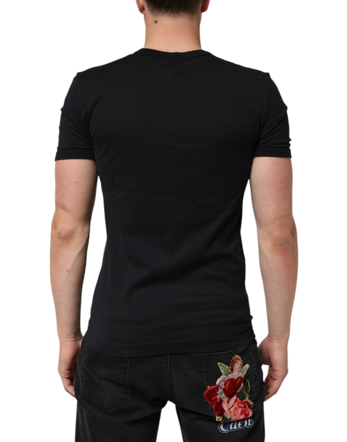 Dolce & Gabbana Black Cotton Plain V-Neck Men Shirt Men's T-shirt (Pre-Owned)