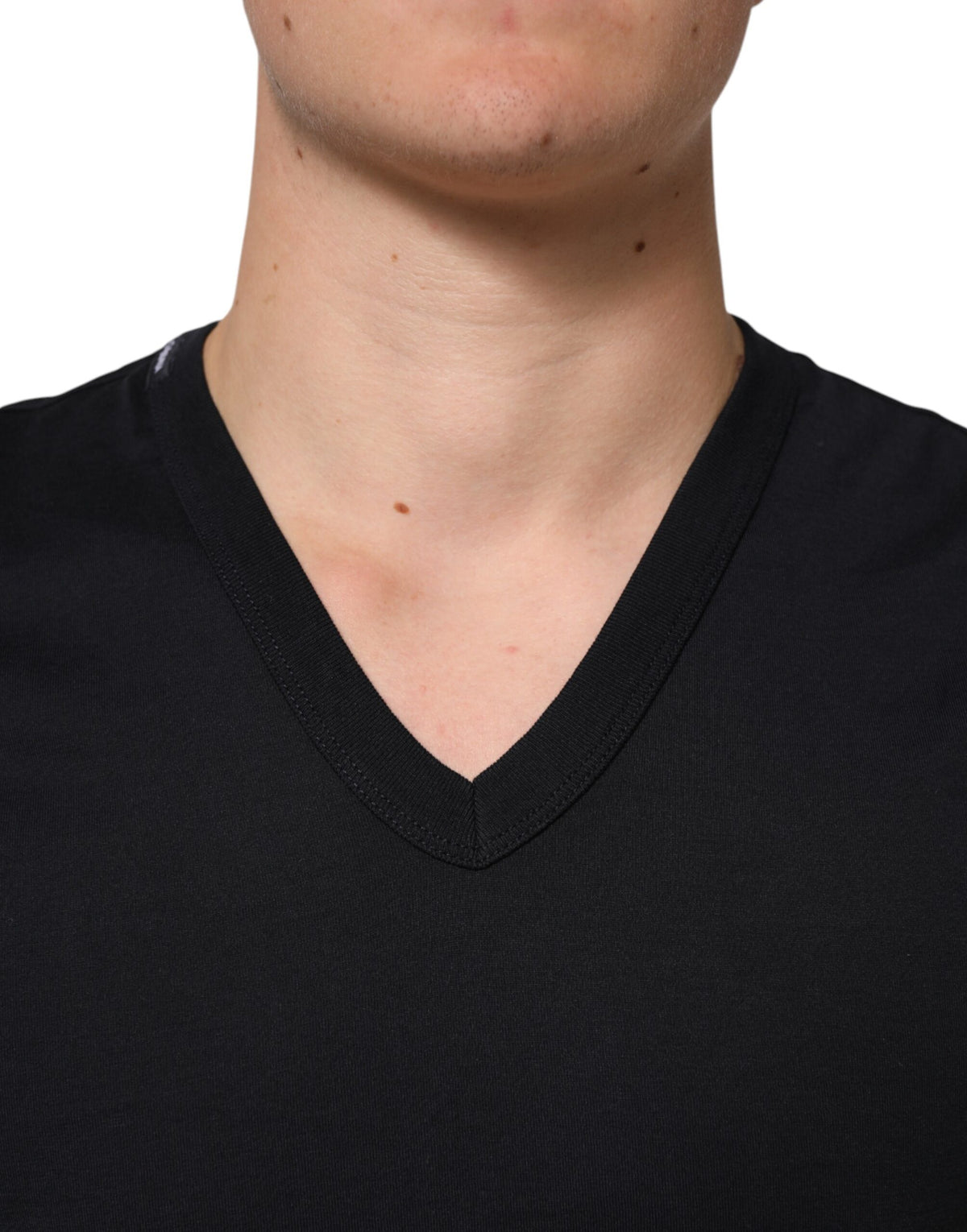 Dolce & Gabbana Black Cotton Plain V-Neck Men Shirt Men's T-shirt (Pre-Owned)