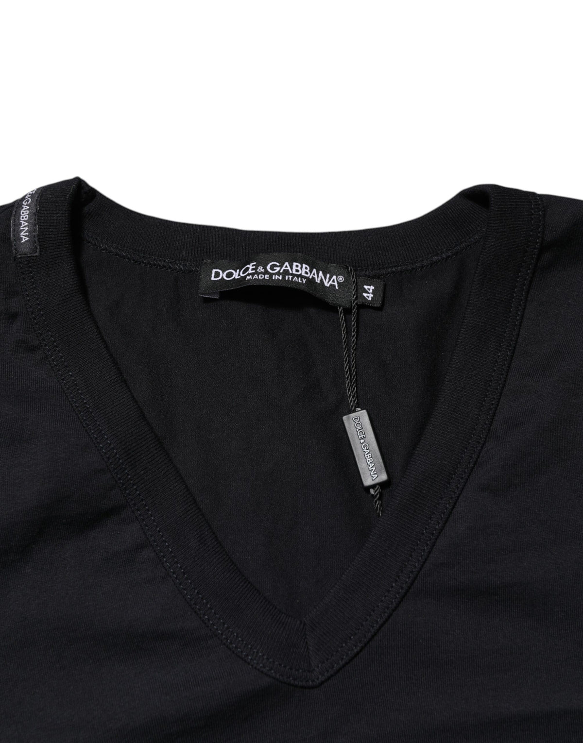 Dolce & Gabbana Black Cotton Plain V-Neck Men Shirt Men's T-shirt (Pre-Owned)