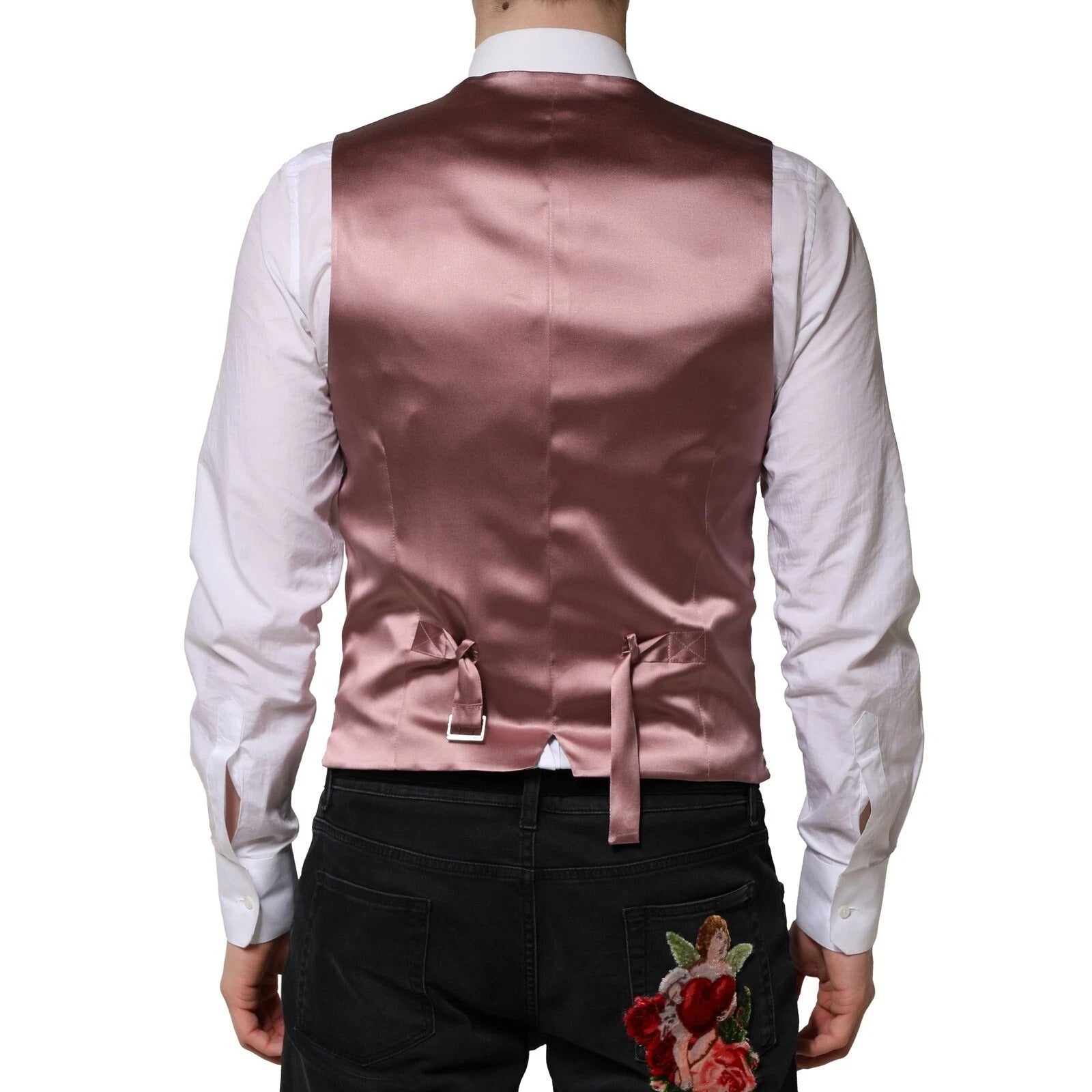 Dolce & Gabbana Pink Wool Dress Formal Men Waistcoat Men's Vest