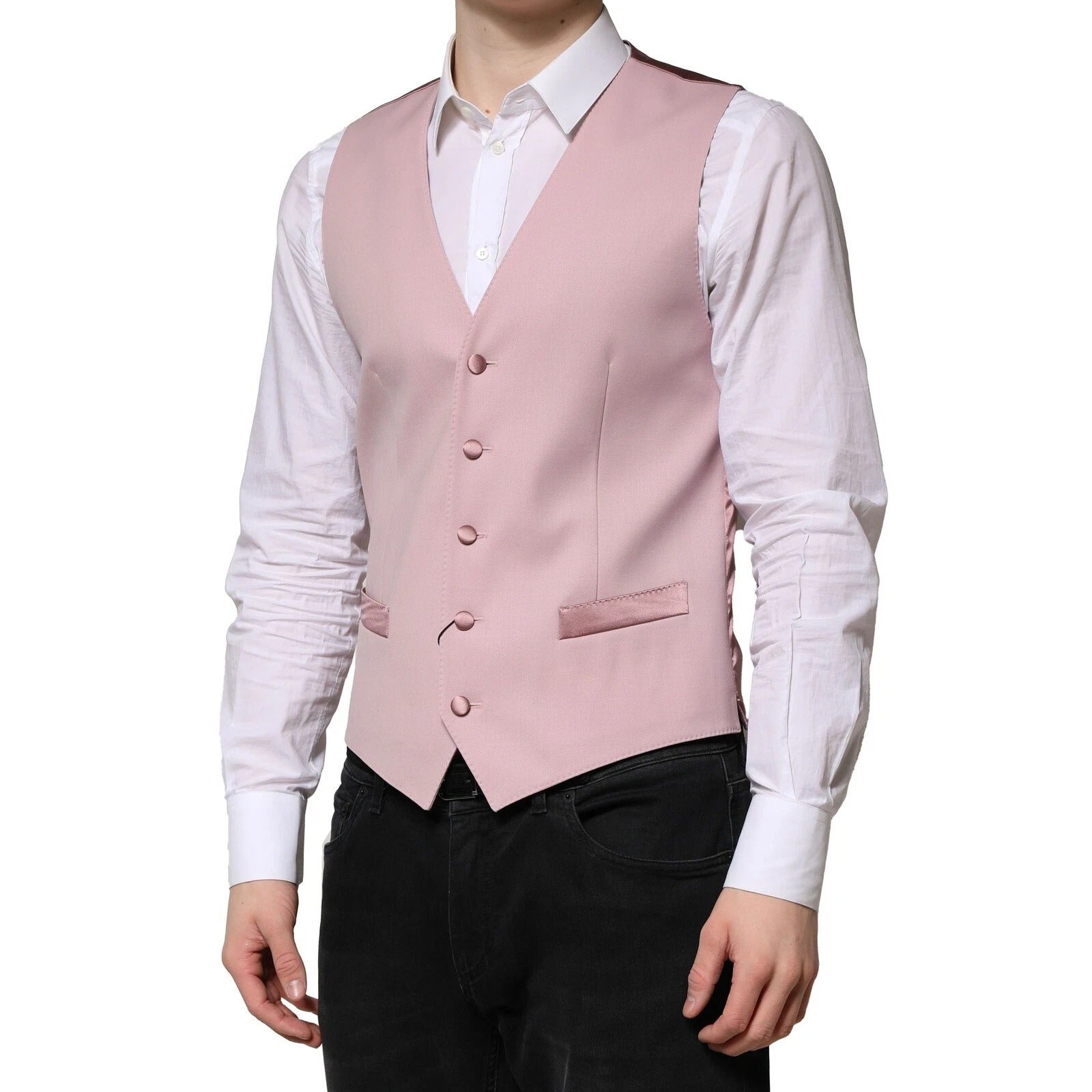 Dolce & Gabbana Pink Wool Dress Formal Men Waistcoat Men's Vest