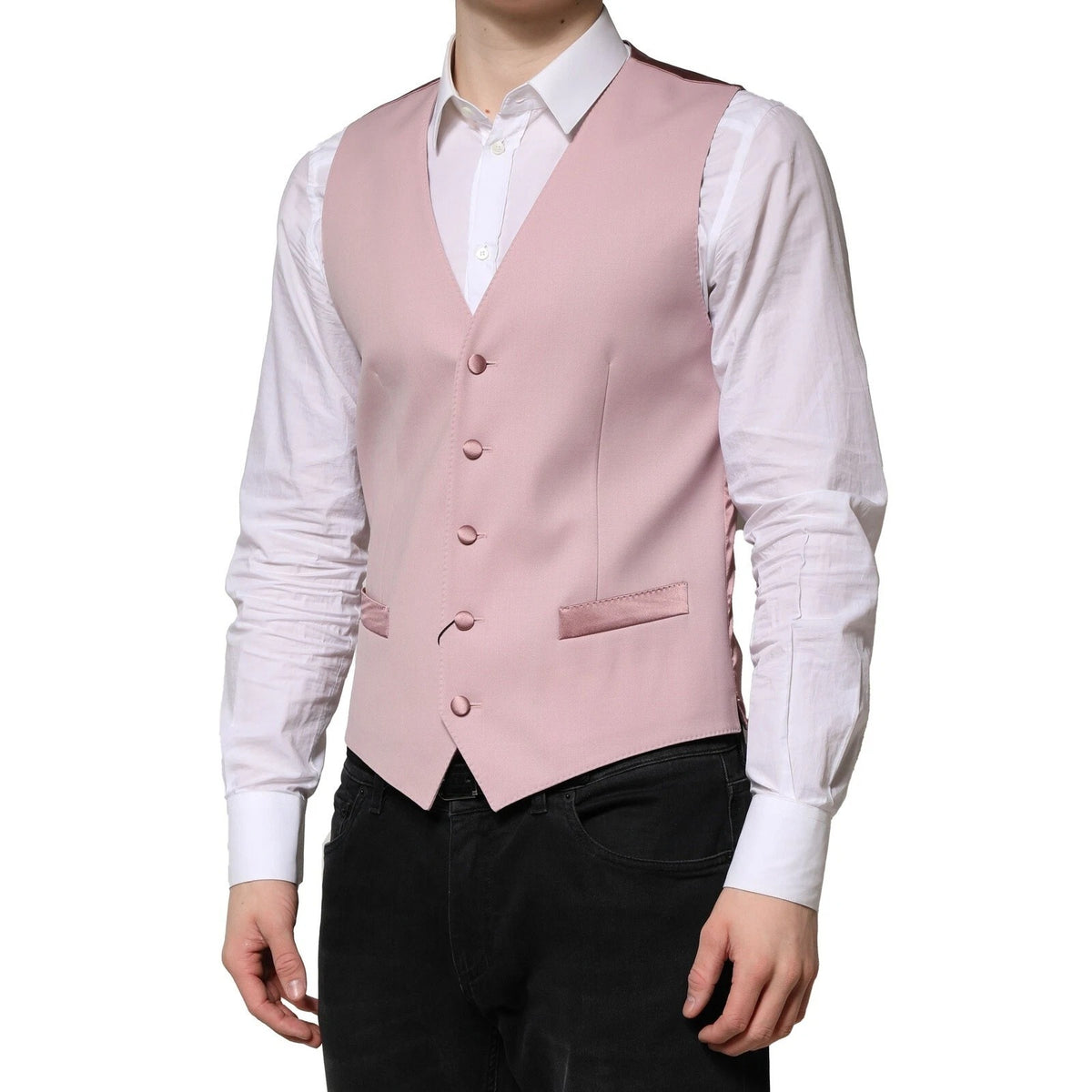Dolce & Gabbana Pink Wool Dress Formal Men Waistcoat Men's Vest