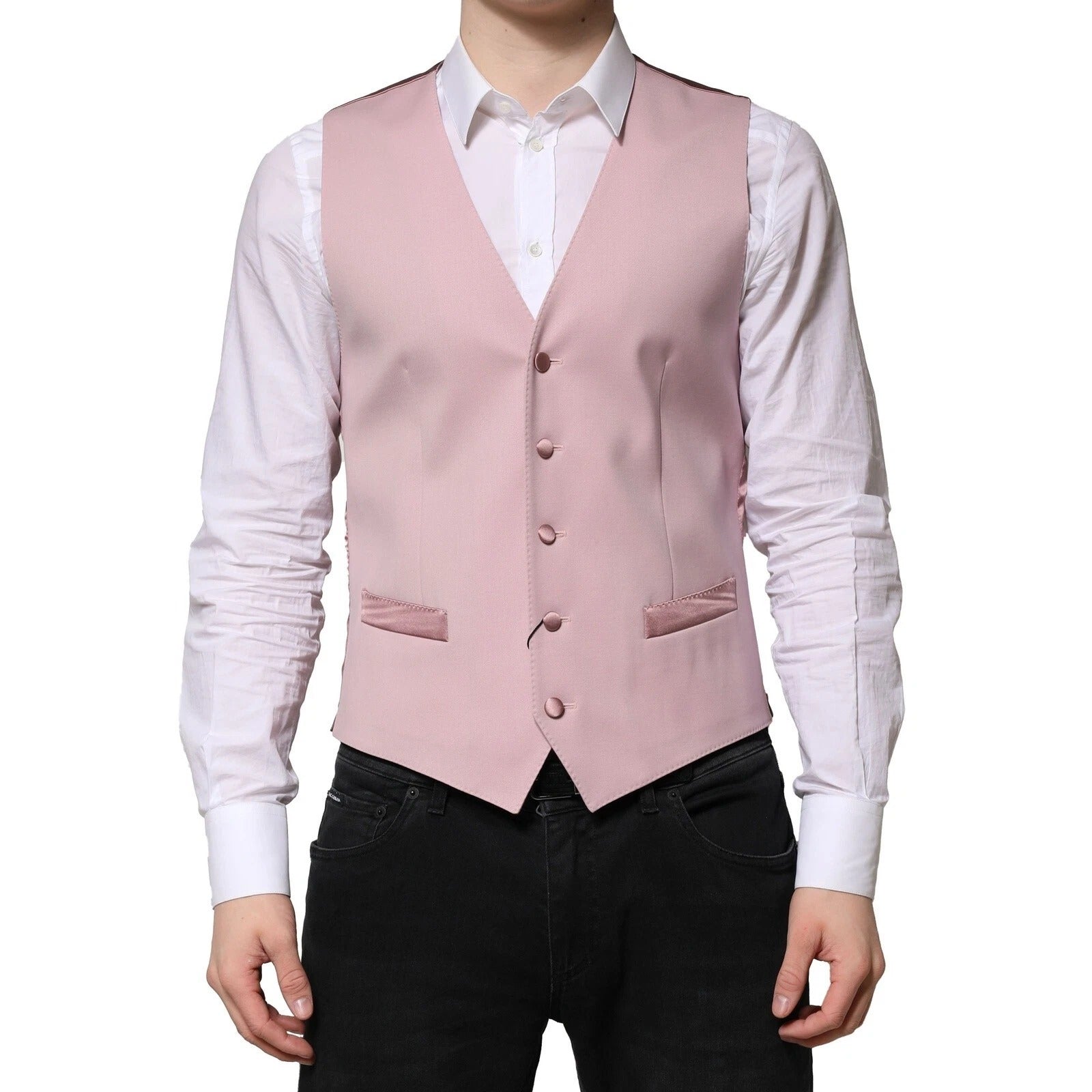 Dolce & Gabbana Pink Wool Dress Formal Men Waistcoat Men's Vest