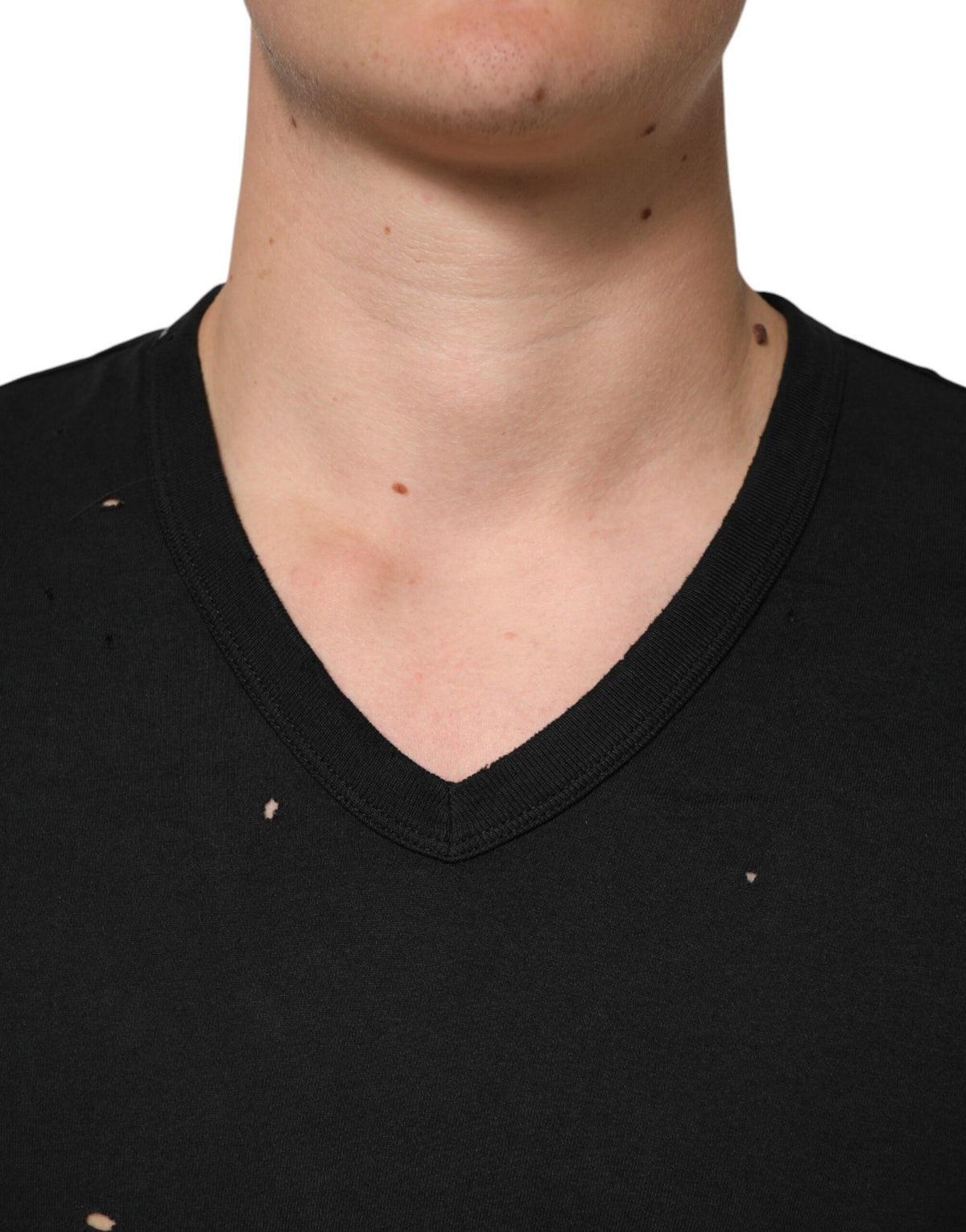 Dolce & Gabbana Black Cotton Tattered Logo V-Neck Men Men's T-shirt