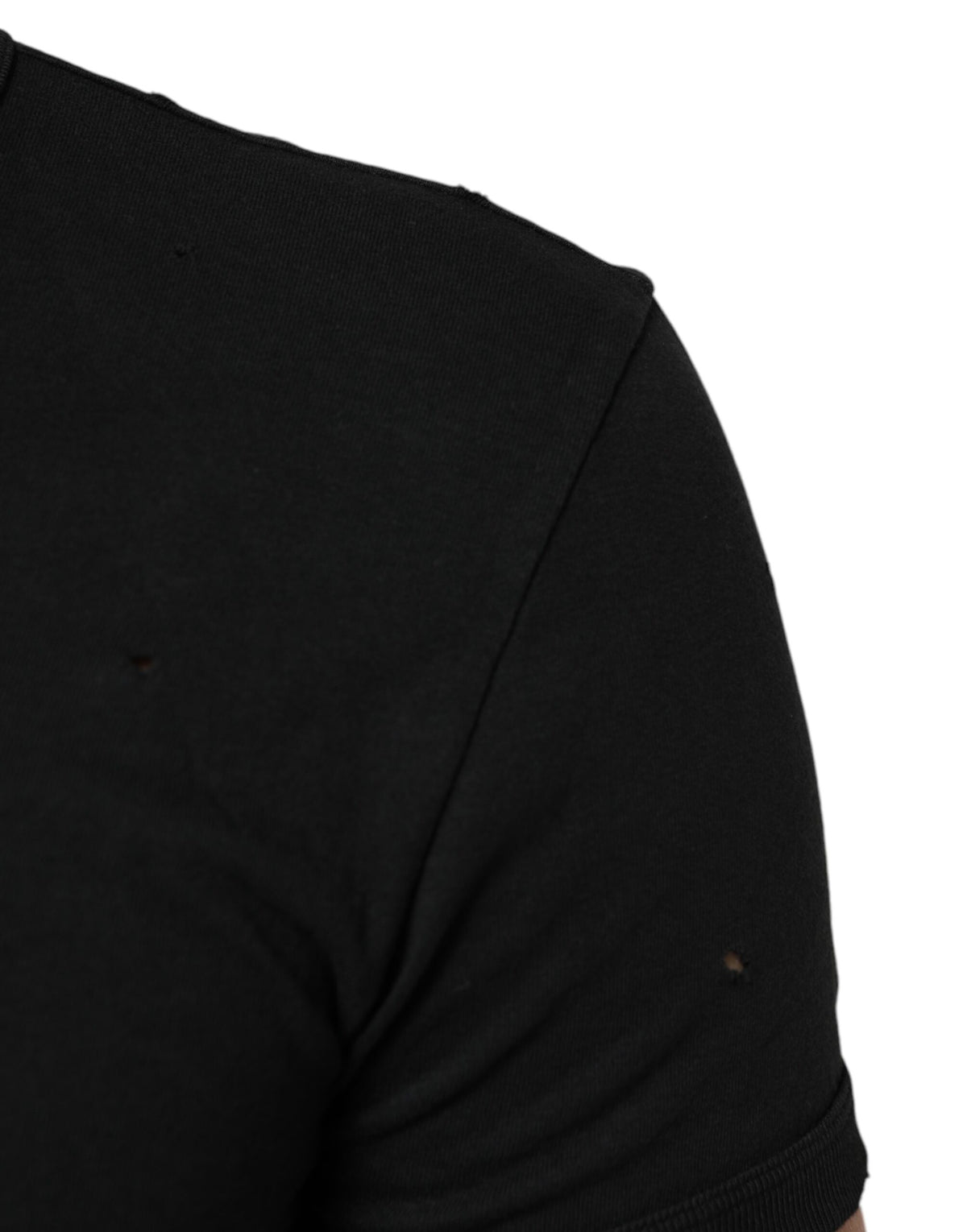 Dolce & Gabbana Black Cotton Tattered Logo V-Neck Men Men's T-shirt