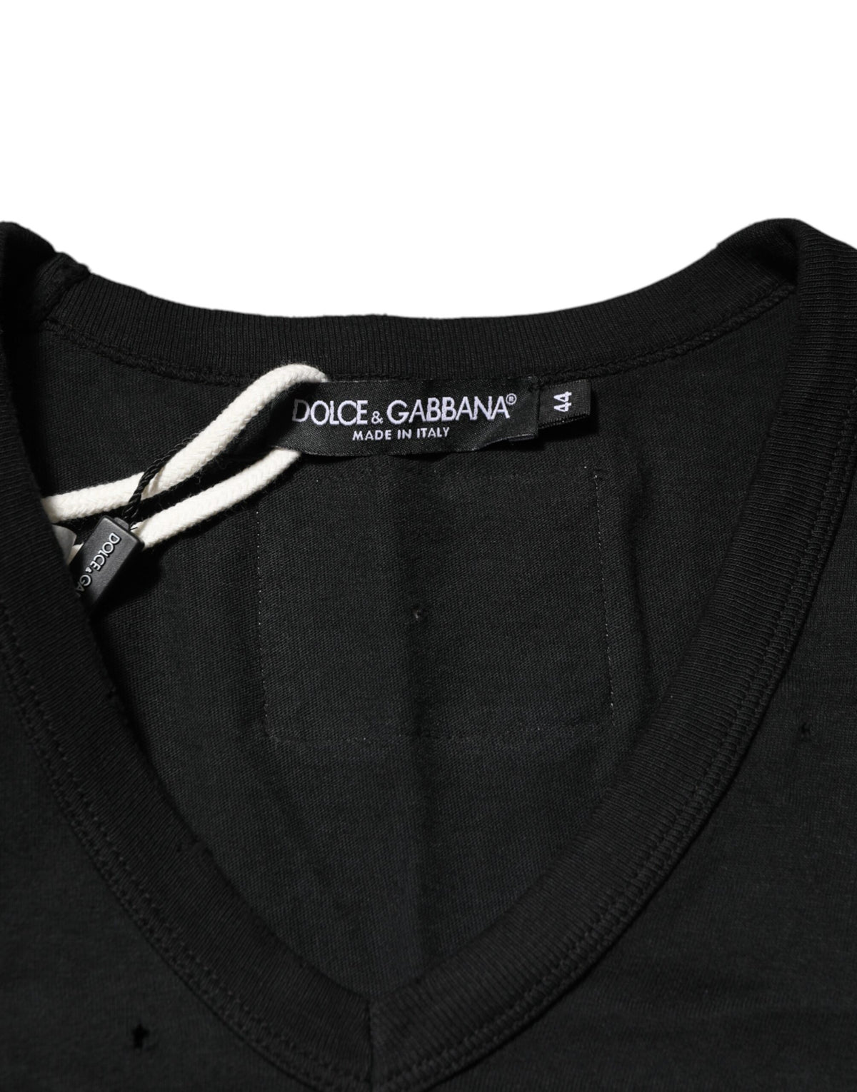 Dolce & Gabbana Black Cotton Tattered Logo V-Neck Men Men's T-shirt