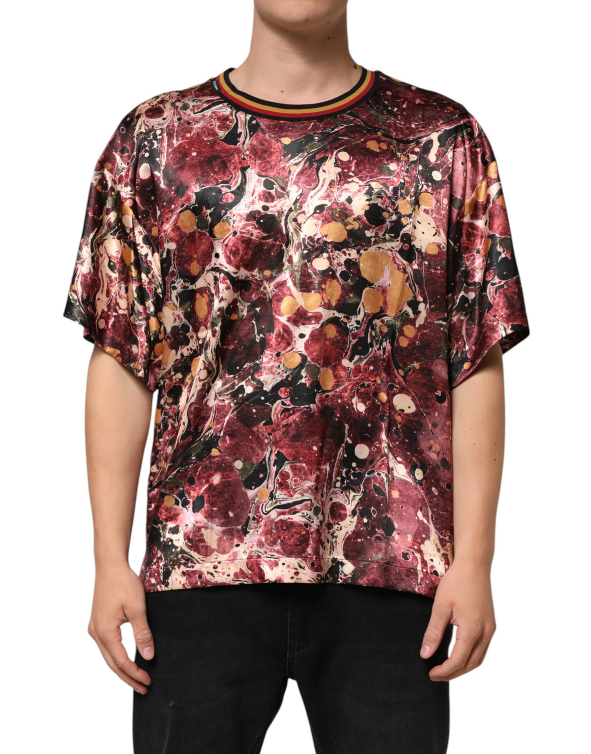 Dolce & Gabbana Multicolor Polyester Marble Print Oversize Men's T-shirt