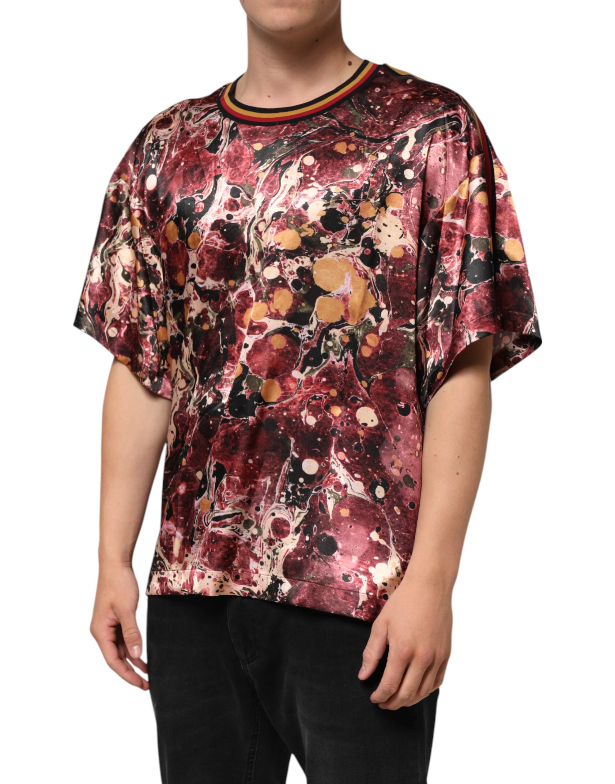 Dolce & Gabbana Multicolor Polyester Marble Print Oversize Men's T-shirt