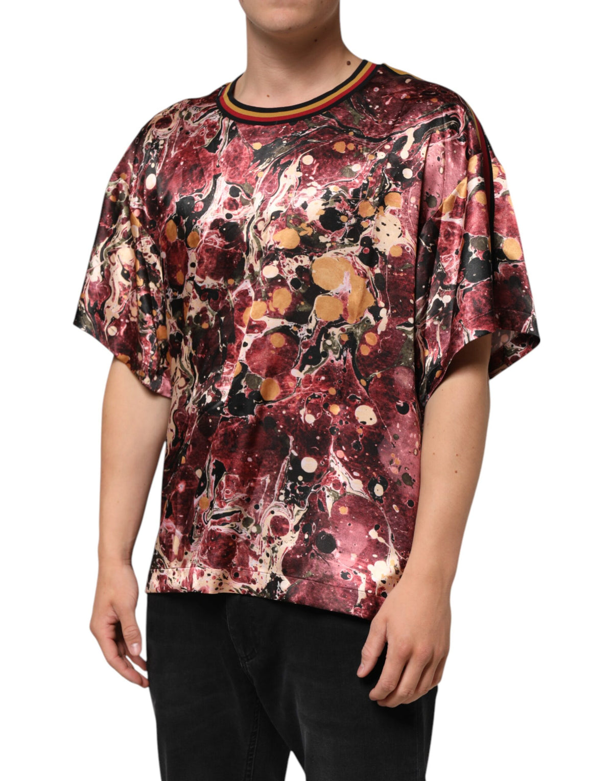 Dolce & Gabbana Multicolor Polyester Marble Print Oversize Men's T-shirt