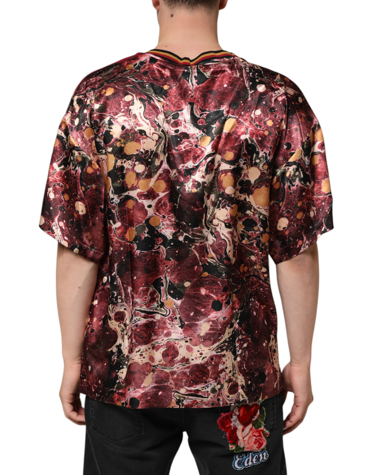 Dolce & Gabbana Multicolor Polyester Marble Print Oversize Men's T-shirt