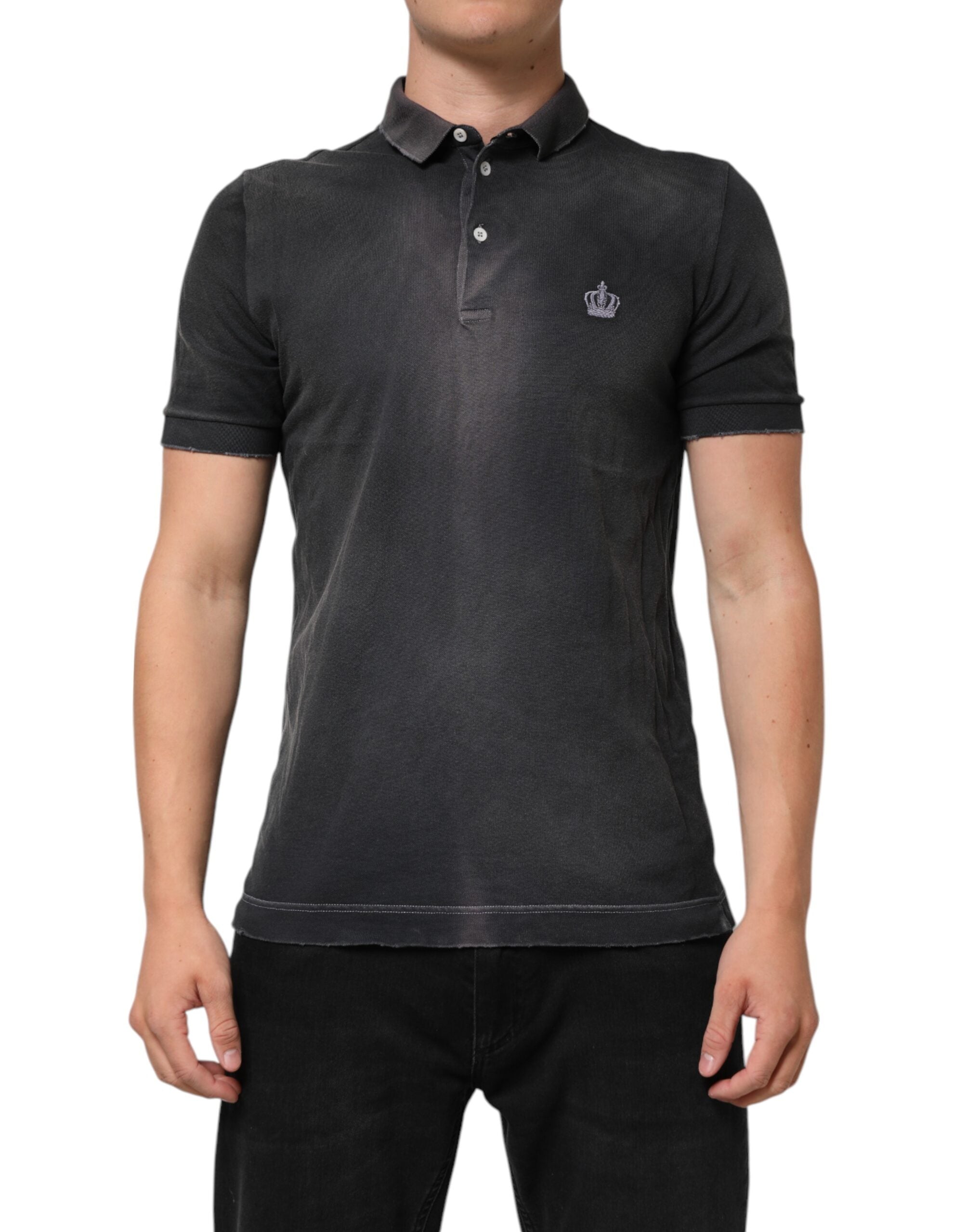 Dolce & Gabbana Gray Cotton Crown Collared Men Polo Men's T-shirt
