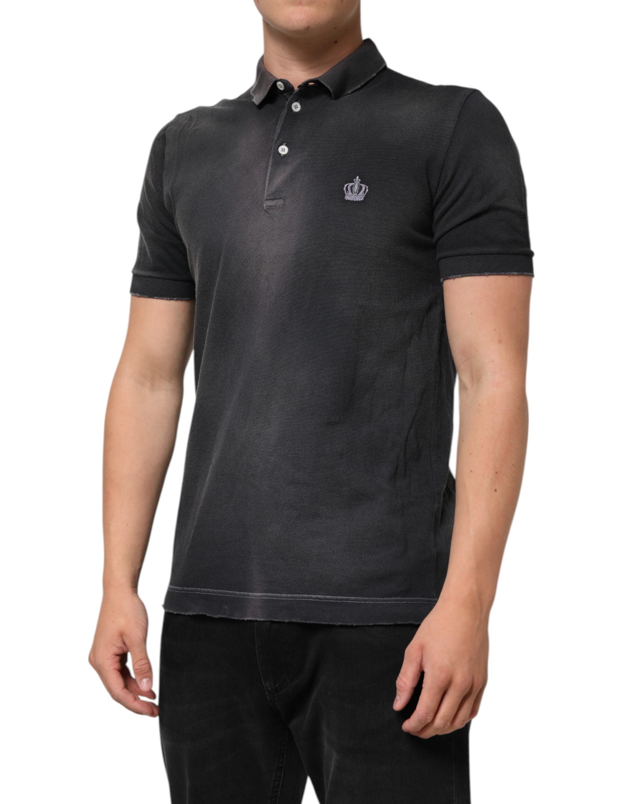 Dolce & Gabbana Gray Cotton Crown Collared Men Polo Men's T-shirt