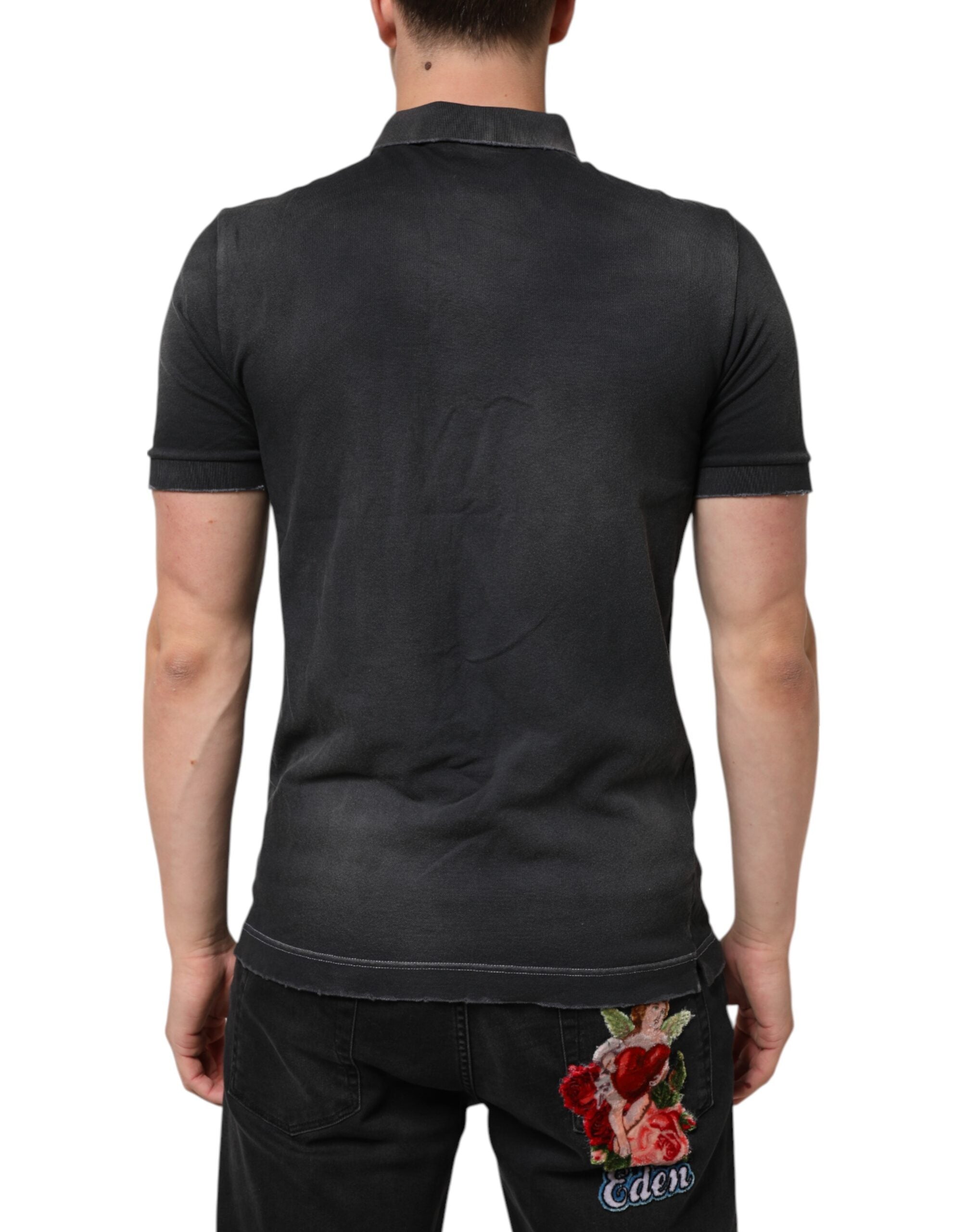 Dolce & Gabbana Gray Cotton Crown Collared Men Polo Men's T-shirt