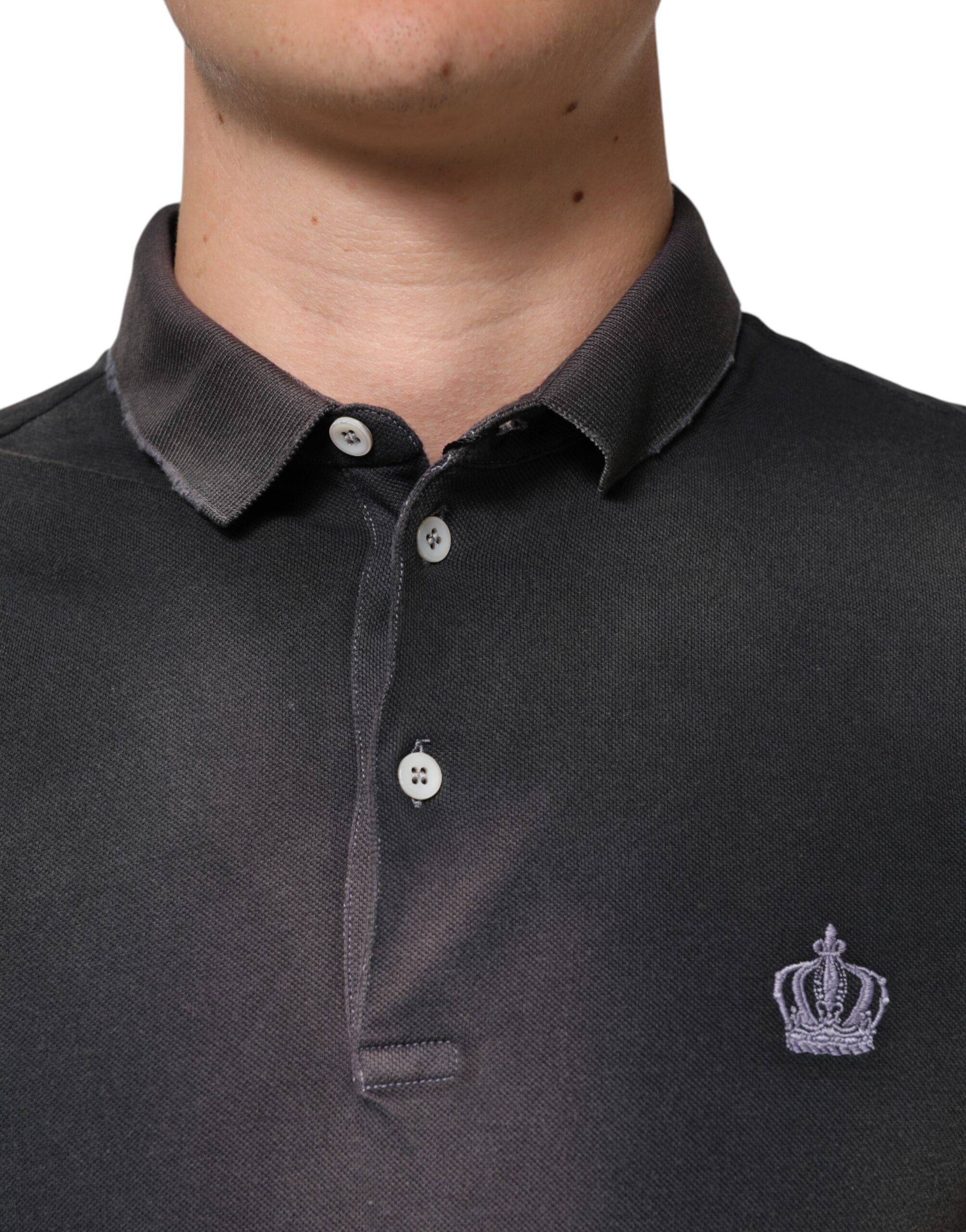 Dolce & Gabbana Gray Cotton Crown Collared Men Polo Men's T-shirt