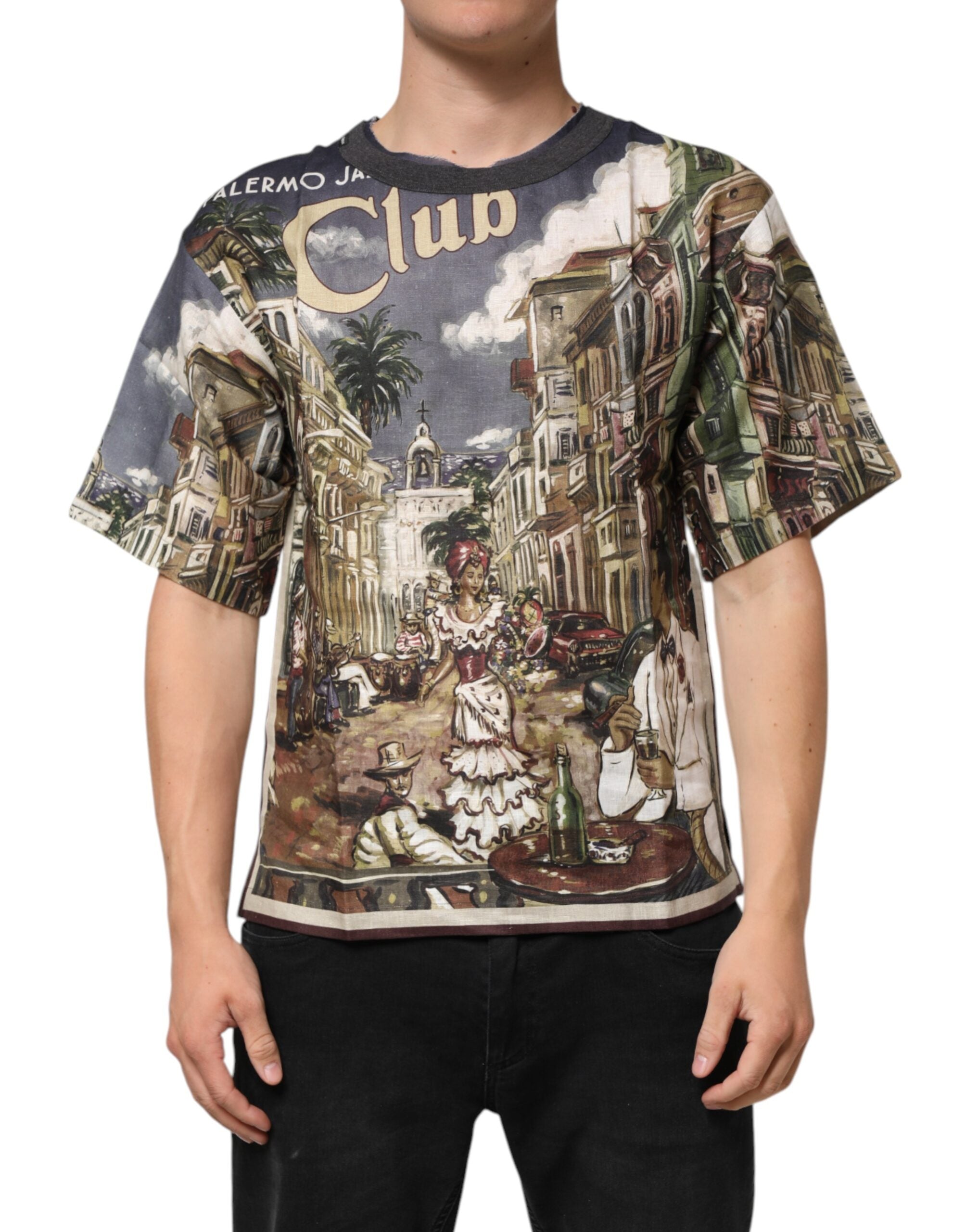 Dolce & Gabbana Palermo Jazz Club Linen Crew Neck Men Men's T-shirt