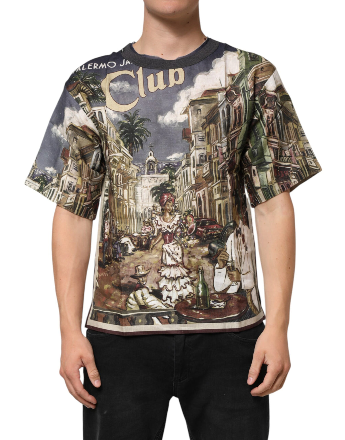 Dolce & Gabbana Palermo Jazz Club Linen Crew Neck Men Men's T-shirt