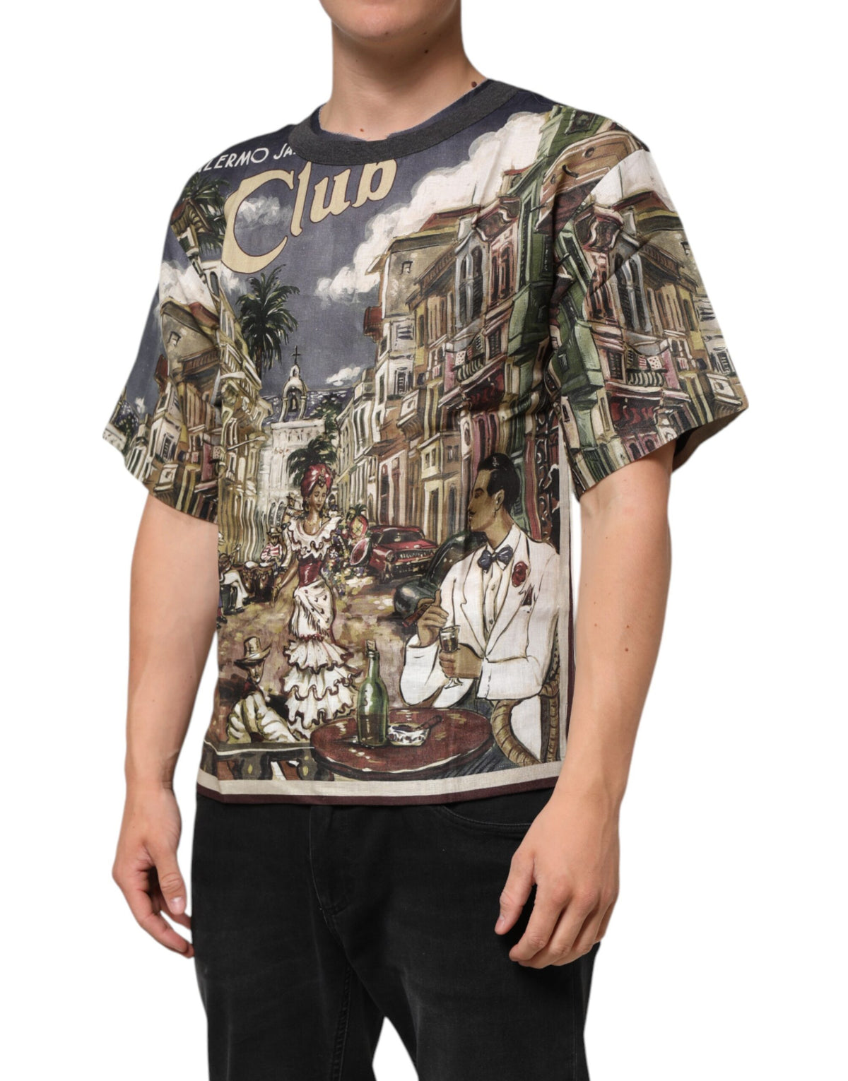 Dolce & Gabbana Palermo Jazz Club Linen Crew Neck Men Men's T-shirt