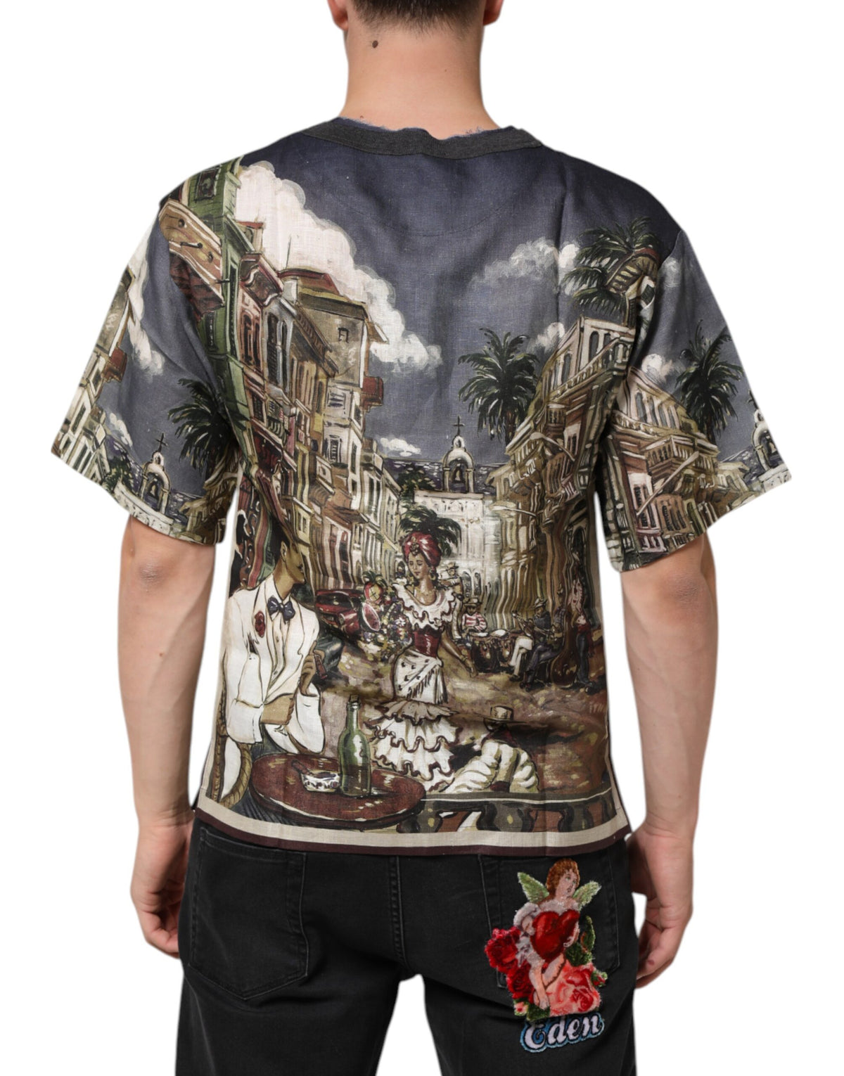 Dolce & Gabbana Palermo Jazz Club Linen Crew Neck Men Men's T-shirt