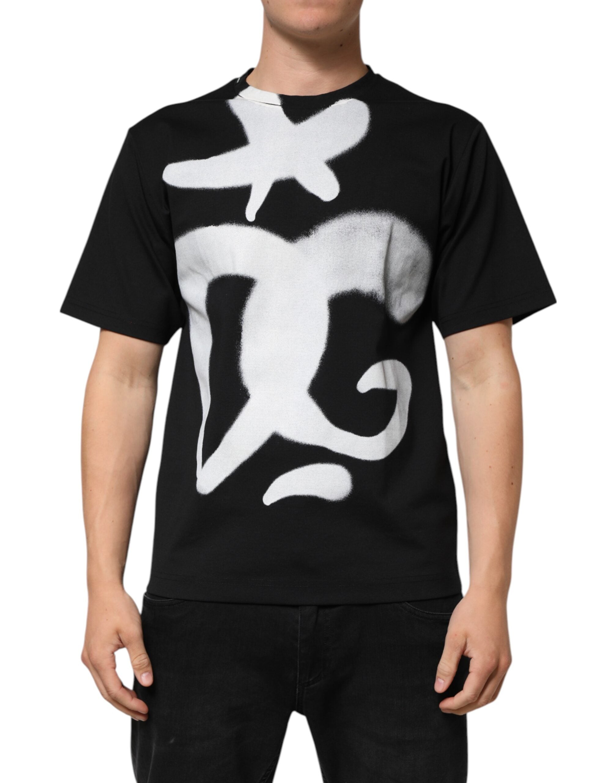 Dolce & Gabbana Black Cotton DG Logo Graffiti Short Sleeve Men's T-shirt