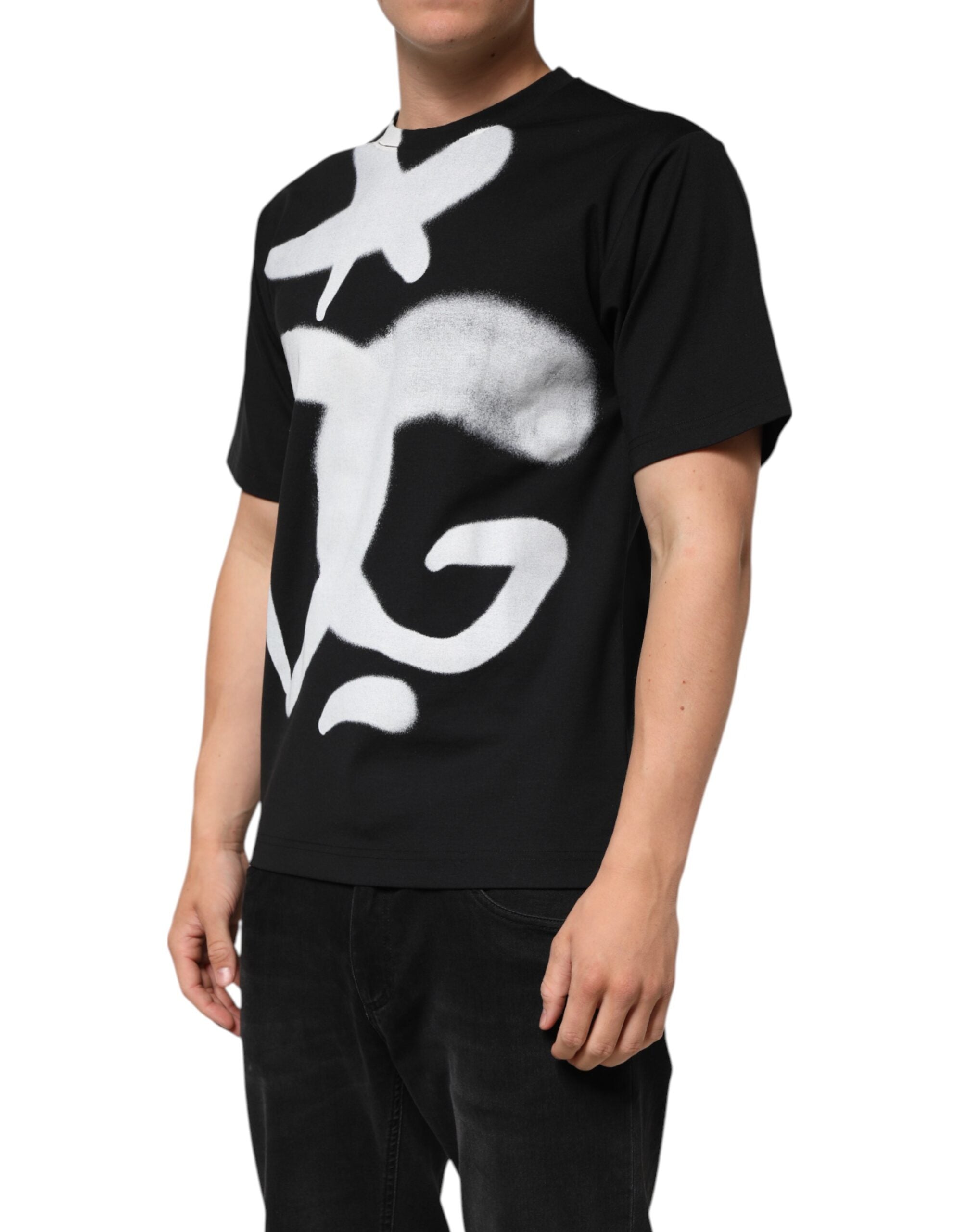 Dolce & Gabbana Black Cotton DG Logo Graffiti Short Sleeve Men's T-shirt