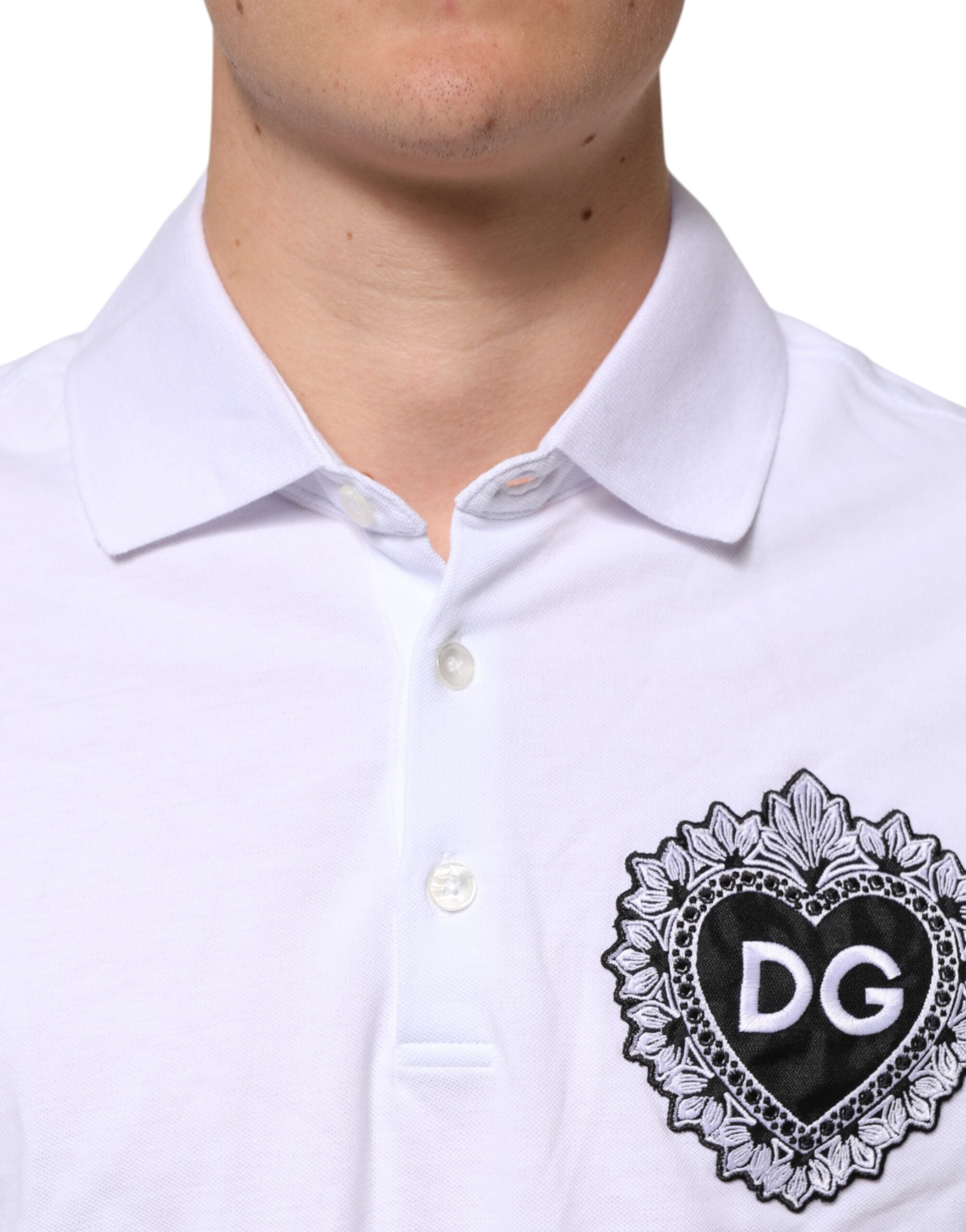 Dolce & Gabbana White Cotton DG Heart Logo Embroider Men's T-shirt (Pre-Owned)