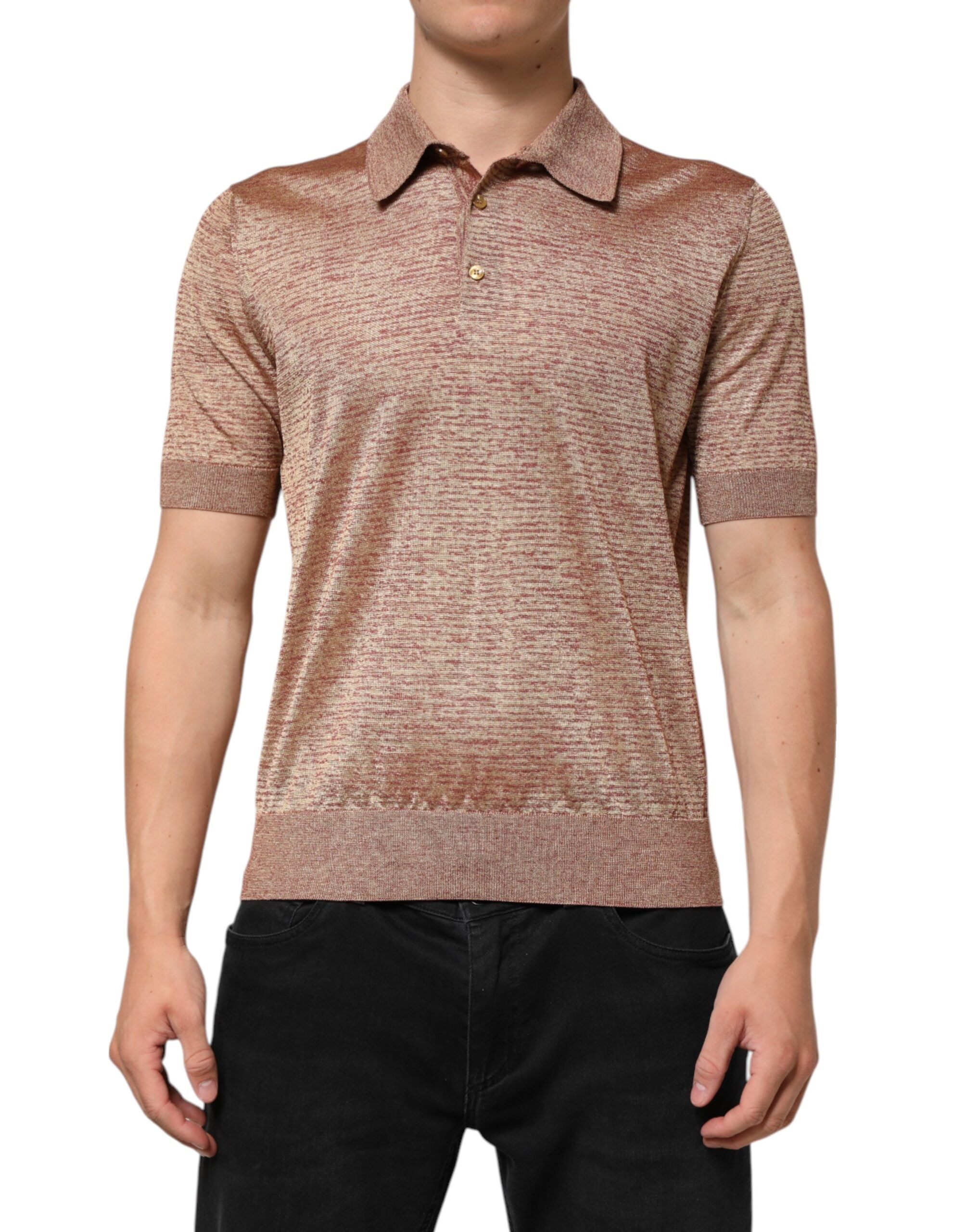 Dolce & Gabbana Brown Silk Textured Short Sleeve Polo Men's T-shirt