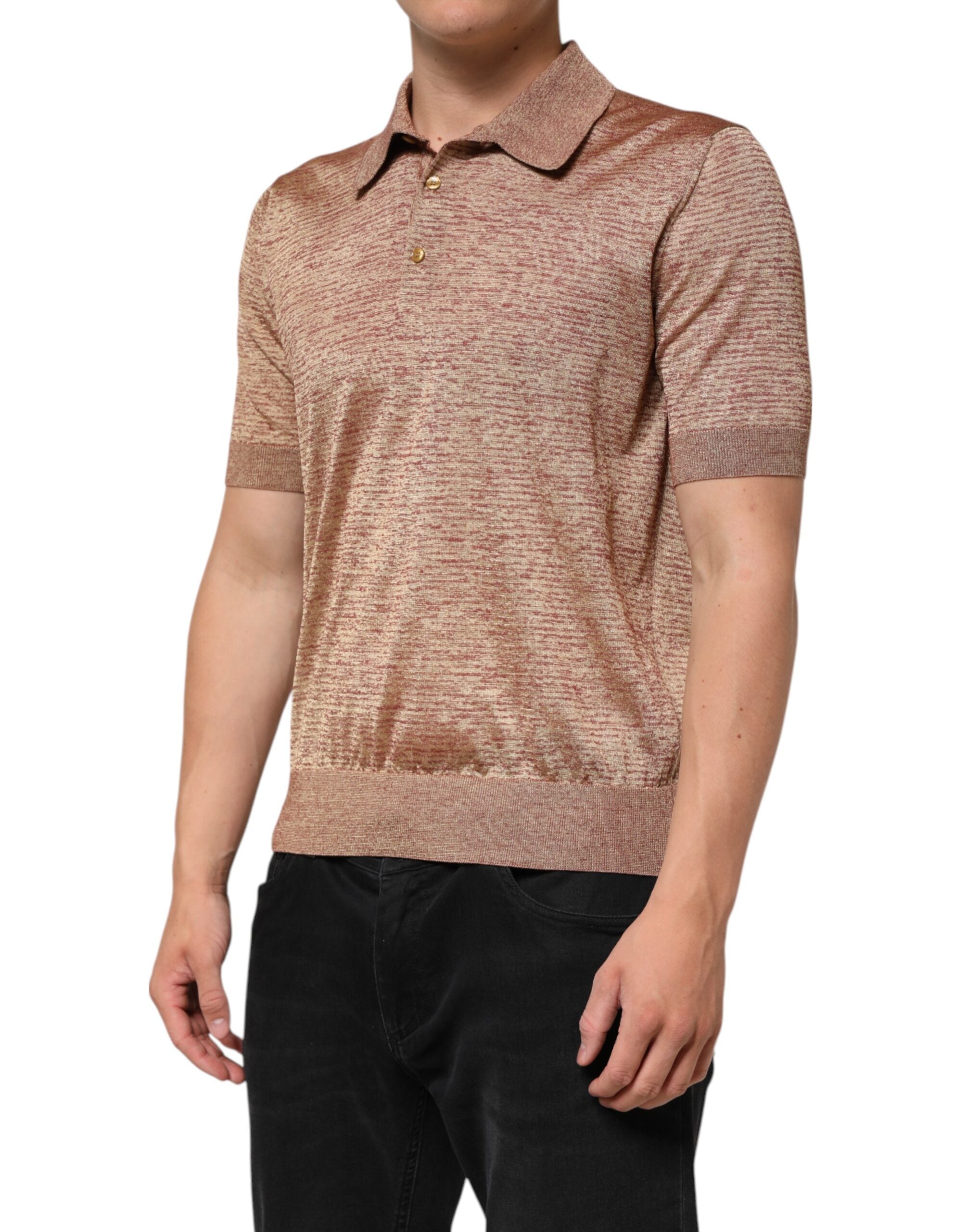 Dolce & Gabbana Brown Silk Textured Short Sleeve Polo Men's T-shirt