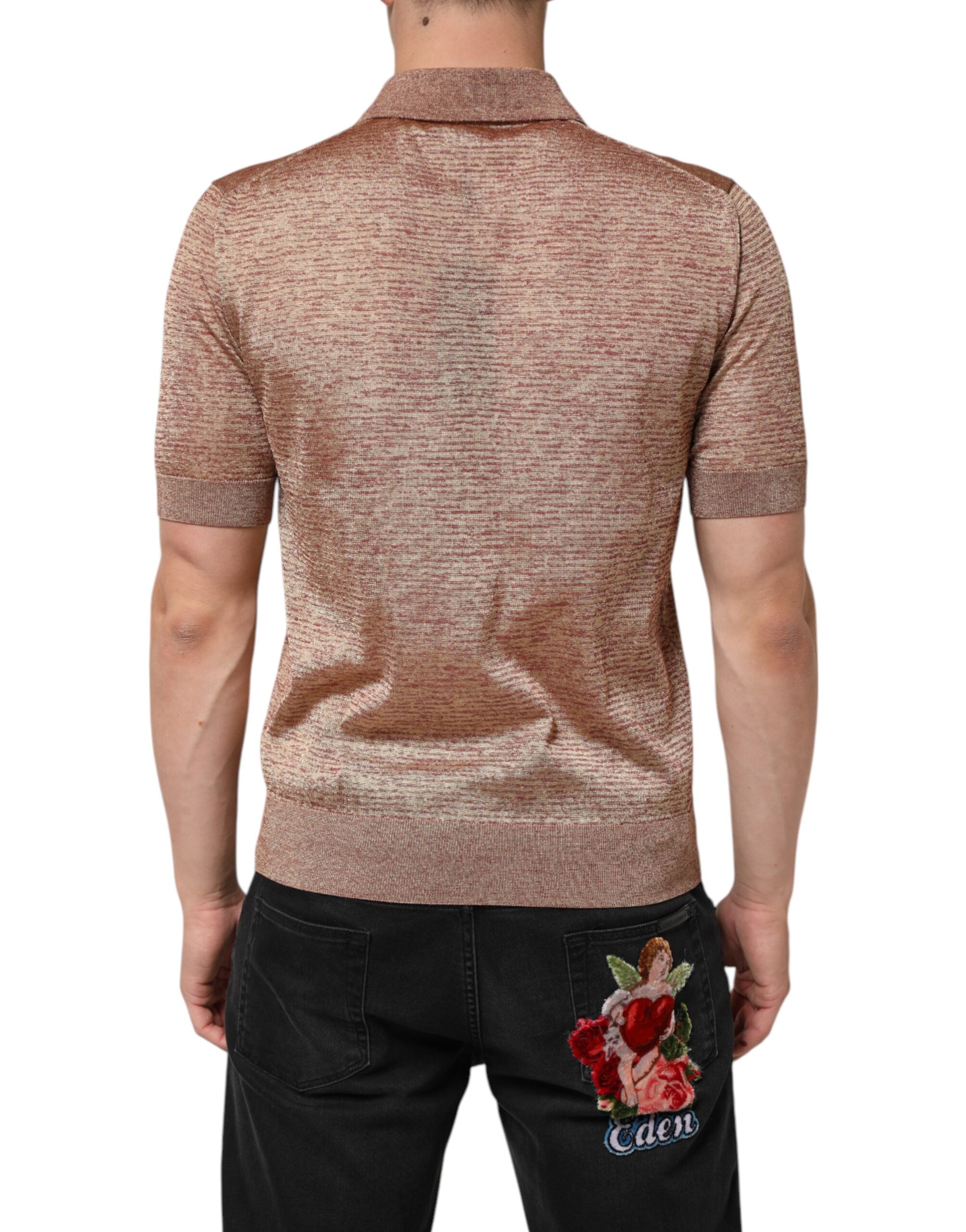 Dolce & Gabbana Brown Silk Textured Short Sleeve Polo Men's T-shirt
