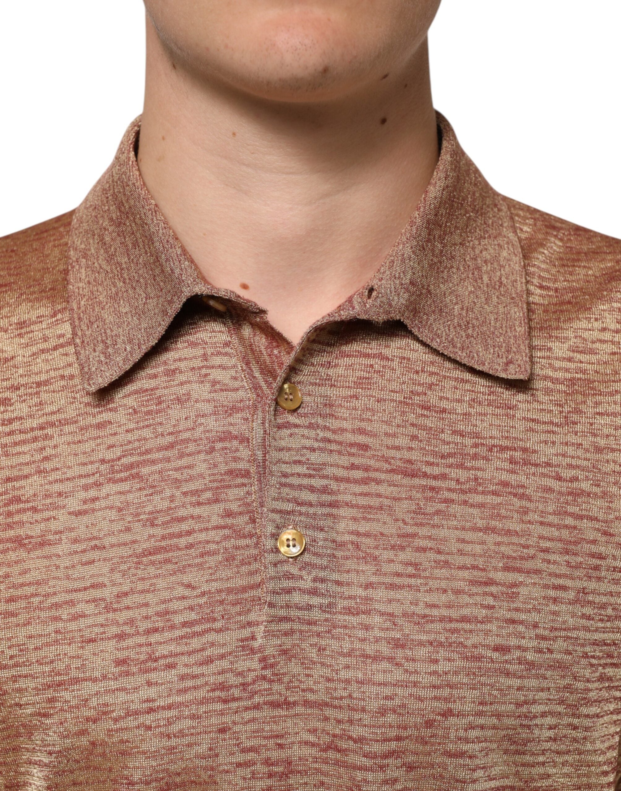 Dolce & Gabbana Brown Silk Textured Short Sleeve Polo Men's T-shirt