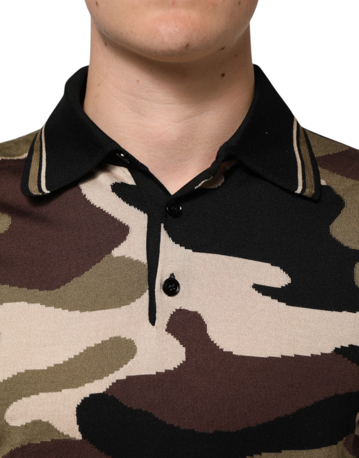 Dolce & Gabbana Camouflage Brown Silk Military Polo Men's T-shirt (Pre-Owned)