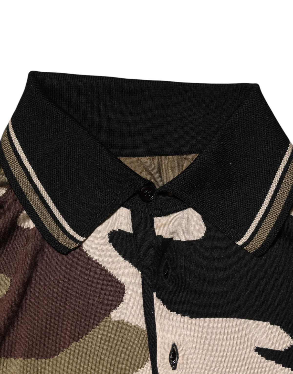 Dolce & Gabbana Camouflage Brown Silk Military Polo Men's T-shirt (Pre-Owned)