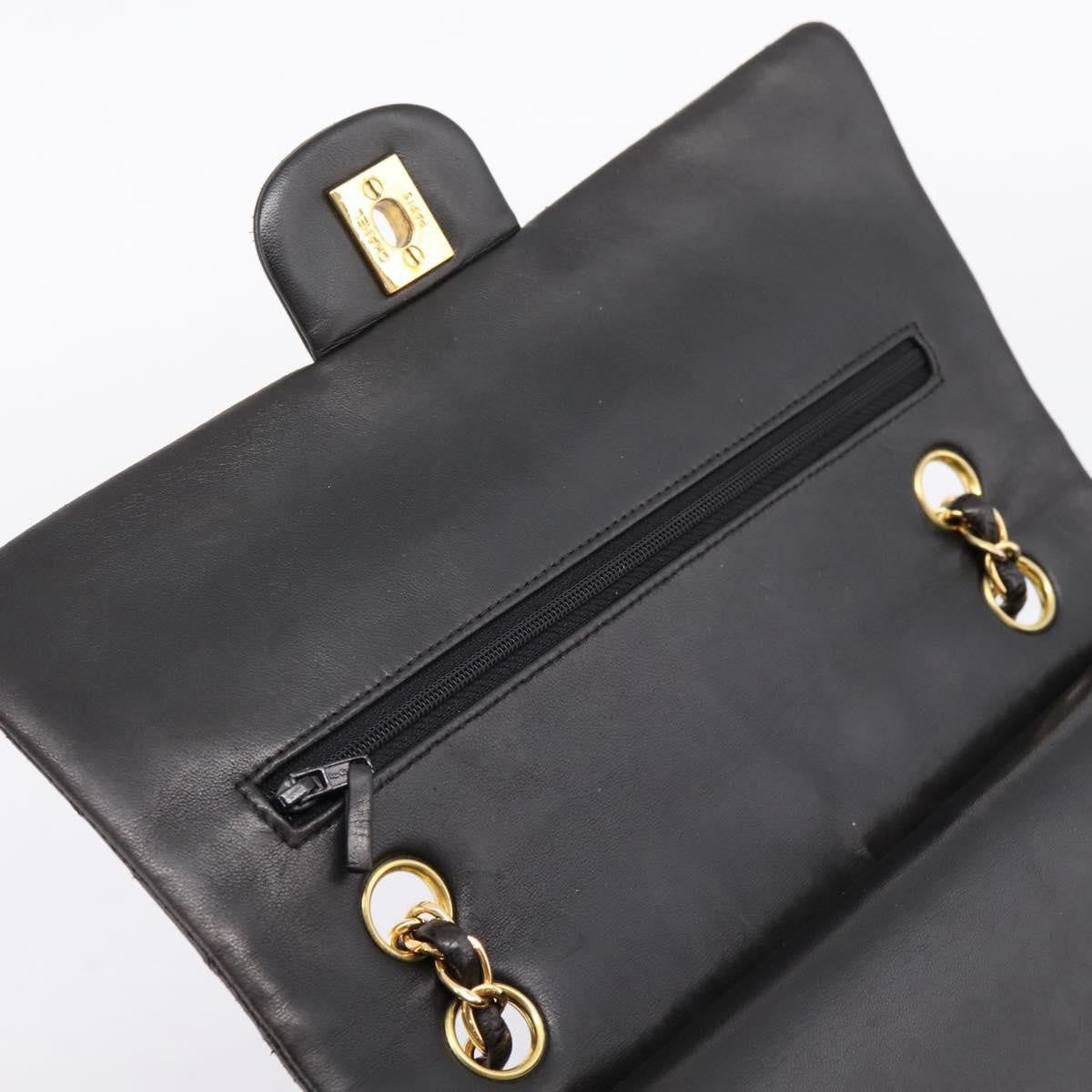 Chanel Classic Double Flap Quilted Lambskin Black Leather Shoulder Bag Bag (Pre-Owned)