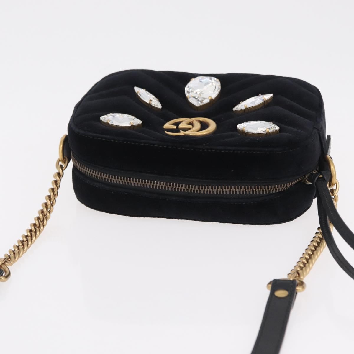 Gucci Gg Marmont Crystal Embellished Matelasse Velvet Black Velvet Shoulder Bag Bag (Pre-Owned)