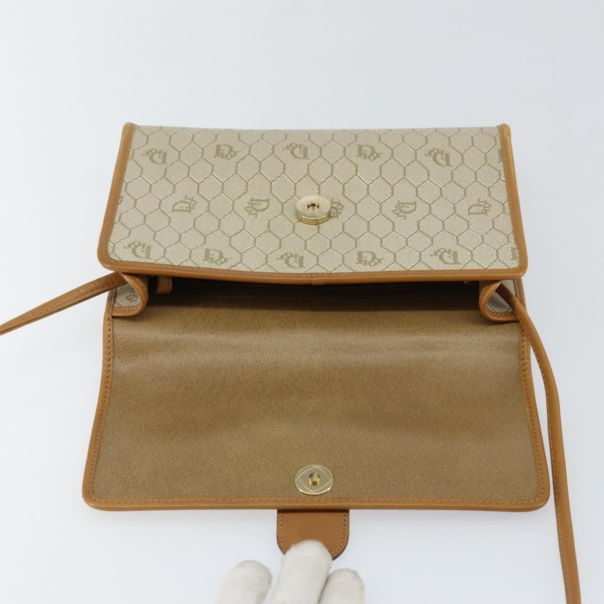 Christian Dior Vintage Honeycomb Flap Canvas And Leather Beige Canvas Shoulder Bag Bag (Pre-Owned)