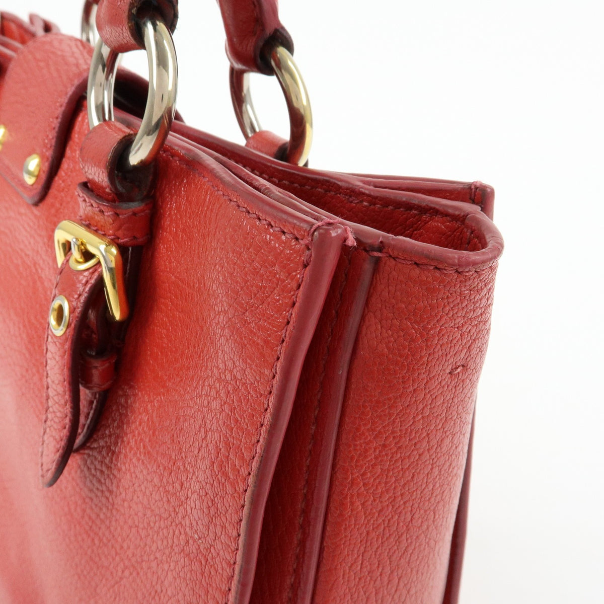 Miu Miu Madras Convertible Lock Leather Red Leather Tote Bag Bag (Pre-Owned)