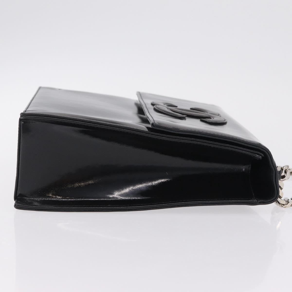 Chanel Vintage Cc Box Flap Leather Black Patent_Leather Handbag (Pre-Owned)