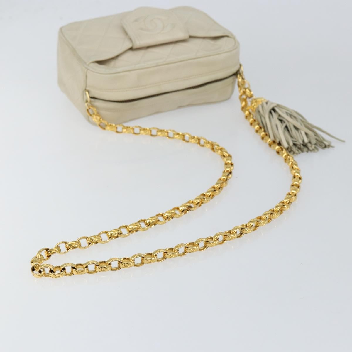 Chanel Vintage Front Pocket Camera Quilted Lambskin Beige Leather Shoulder Bag Bag (Pre-Owned)