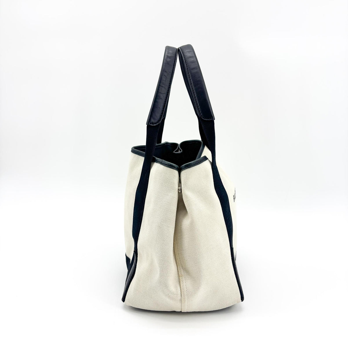 Balenciaga Navy Cabas Canvas With Leather Black Canvas Tote Bag Bag (Pre-Owned)