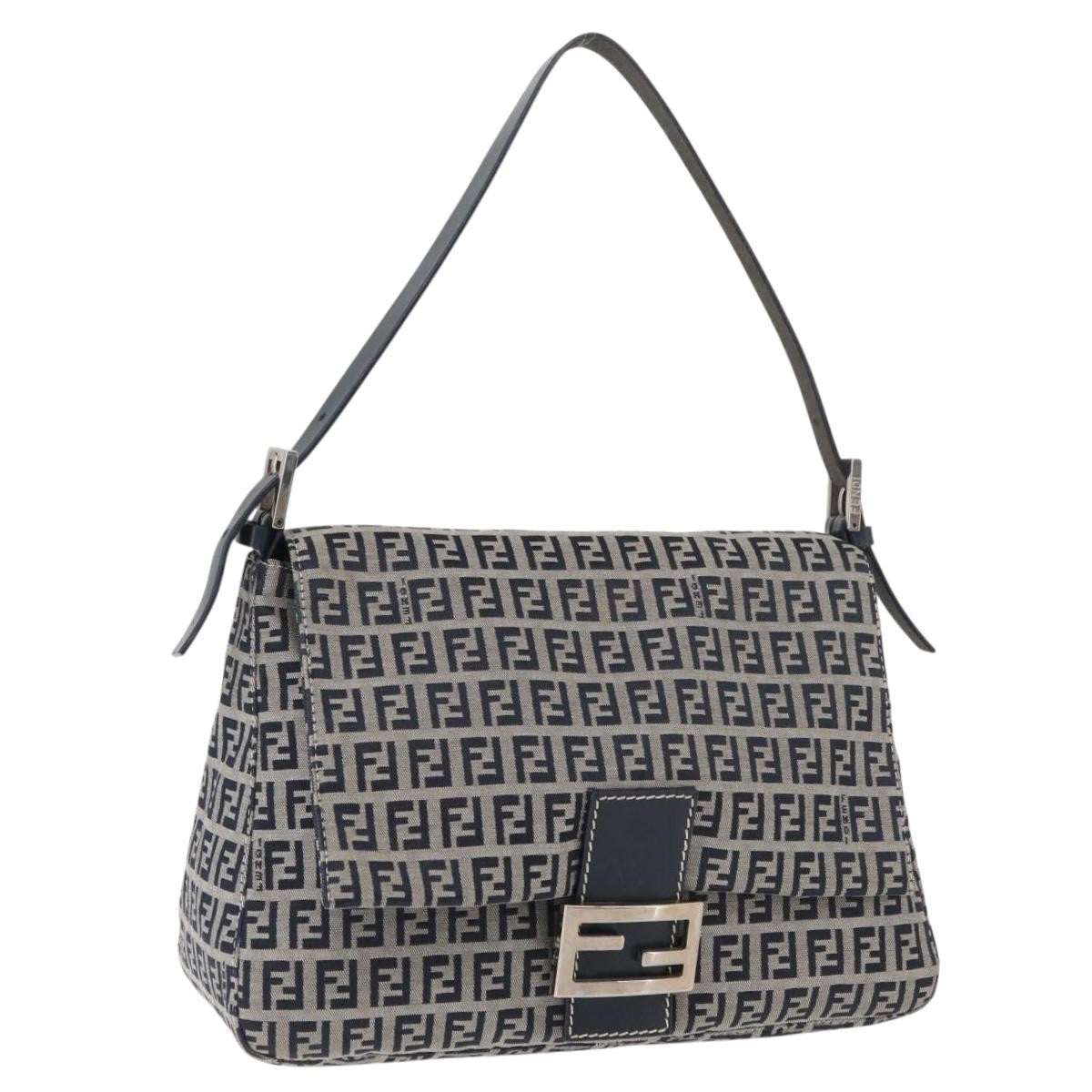 Fendi Baguette Zucchino Canvas Navy Canvas Handbag (Pre-Owned)