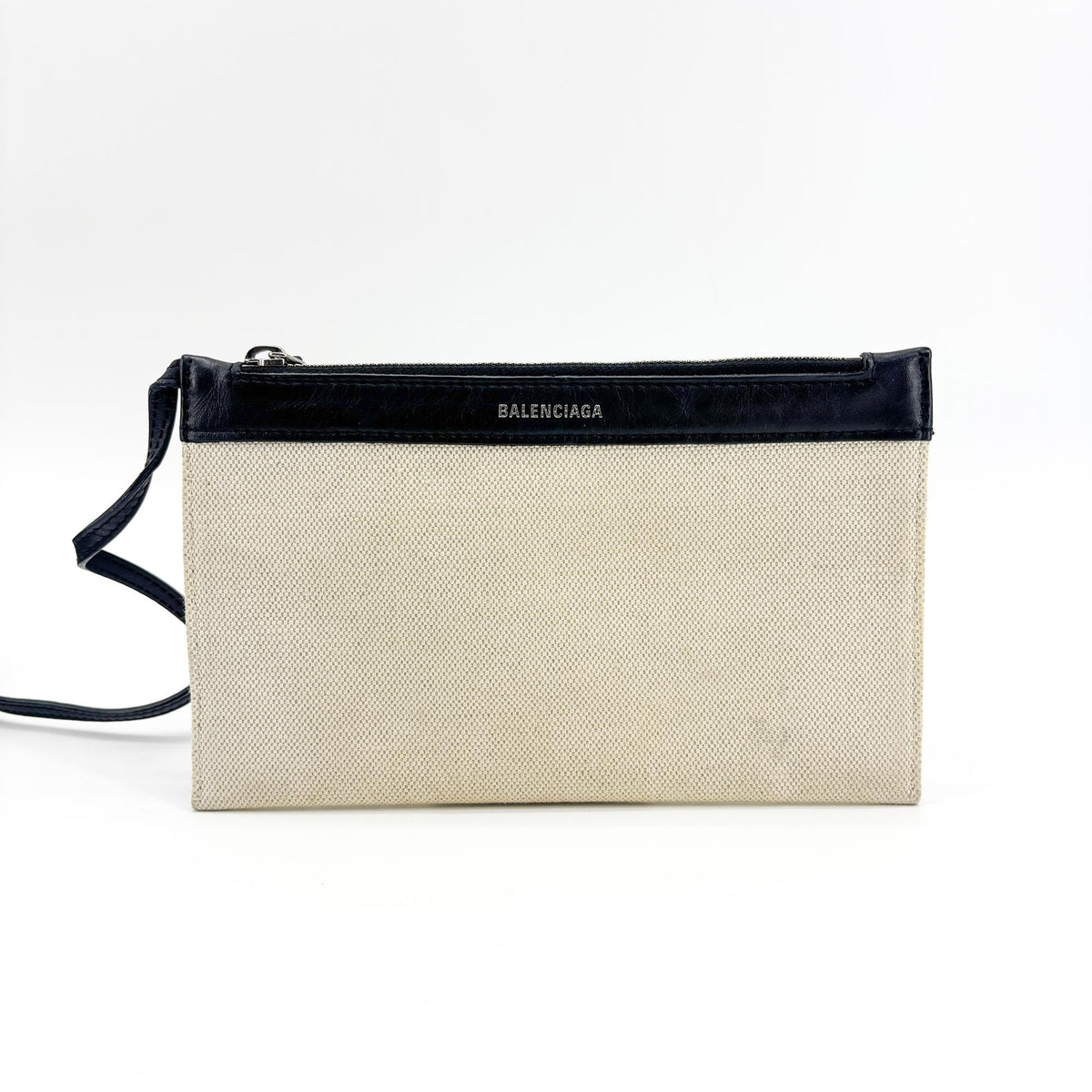 Balenciaga Navy Cabas Canvas With Leather Black Canvas Tote Bag Bag (Pre-Owned)