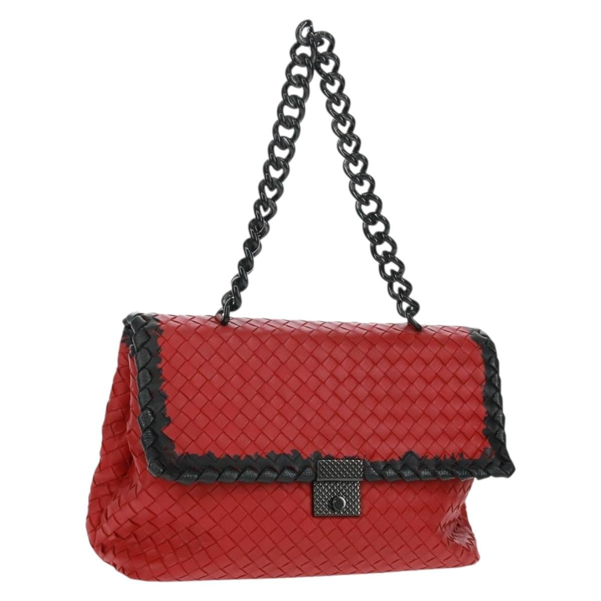 Bottega Veneta Glass Intrecciato Nappa With Snakeskin Red Leather Shoulder Bag Bag (Pre-Owned)