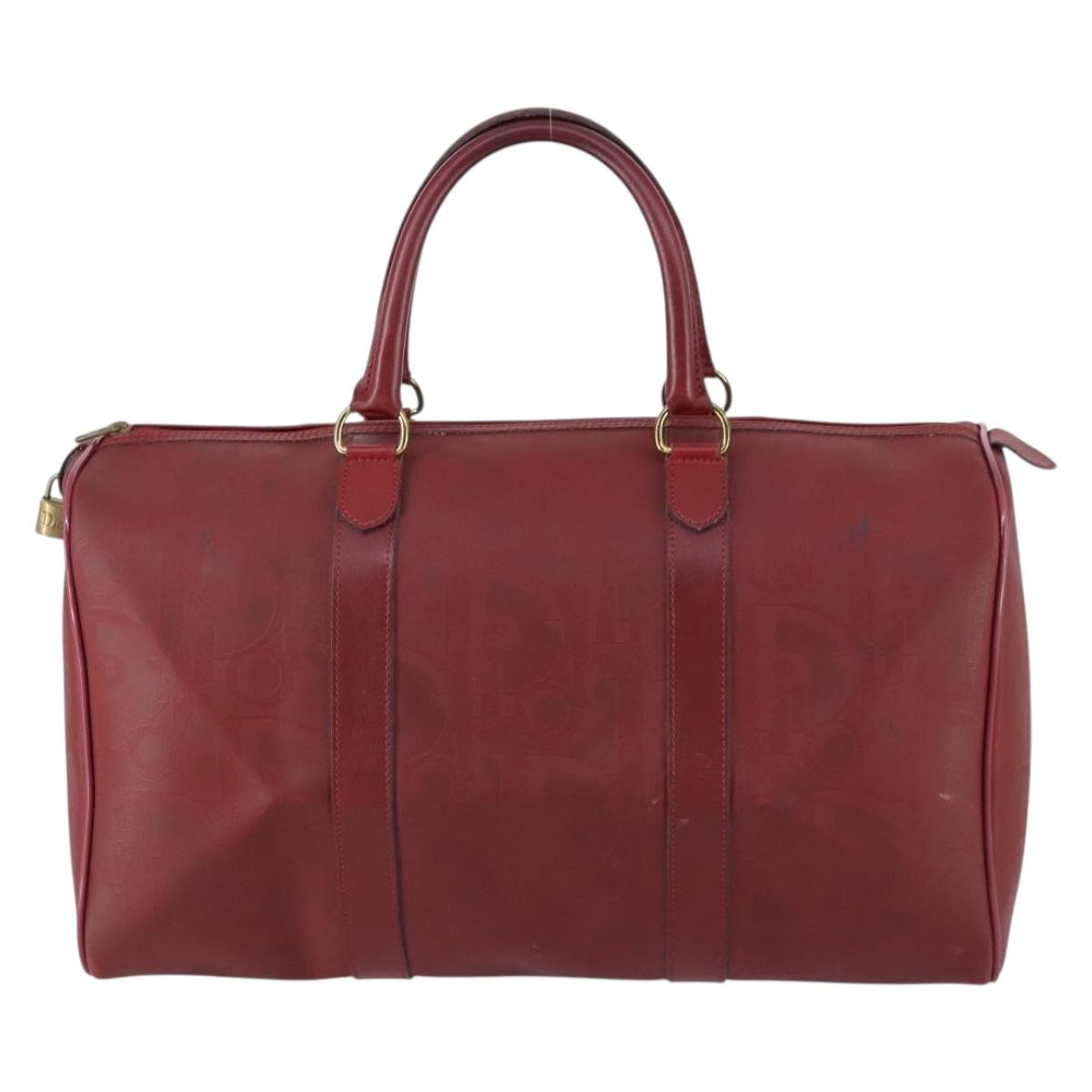 Christian Dior Vintage Trotter Duffle Diorissimo Canvas Red Canvas Travel Bag Bag (Pre-Owned)
