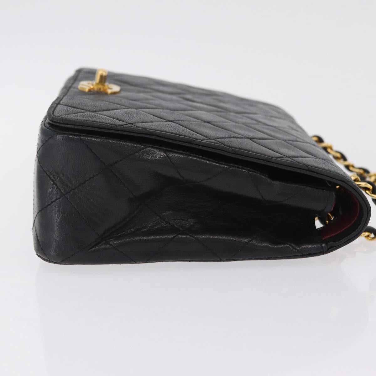 Chanel Vintage Full Flap Quilted Lambskin Black Leather Handbag (Pre-Owned)