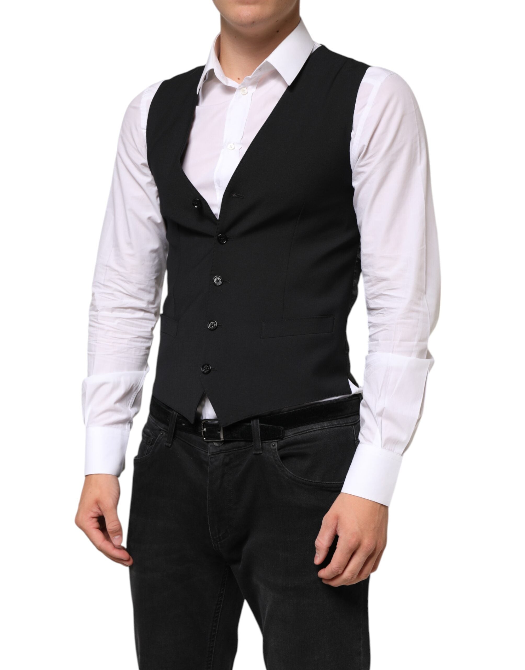 Dolce & Gabbana Black Wool Dress Formal Men Waistcoat Men's Vest (Pre-Owned)