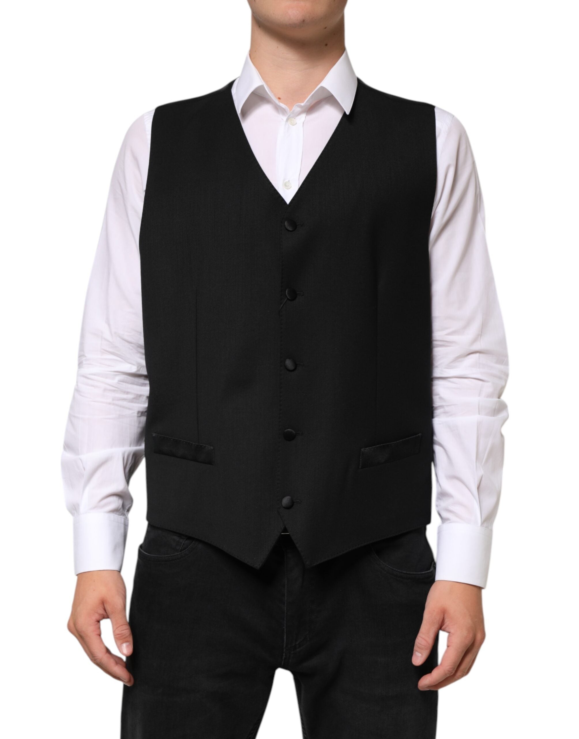 Dolce & Gabbana Black Wool Dress Formal Men Waistcoat Men's Vest