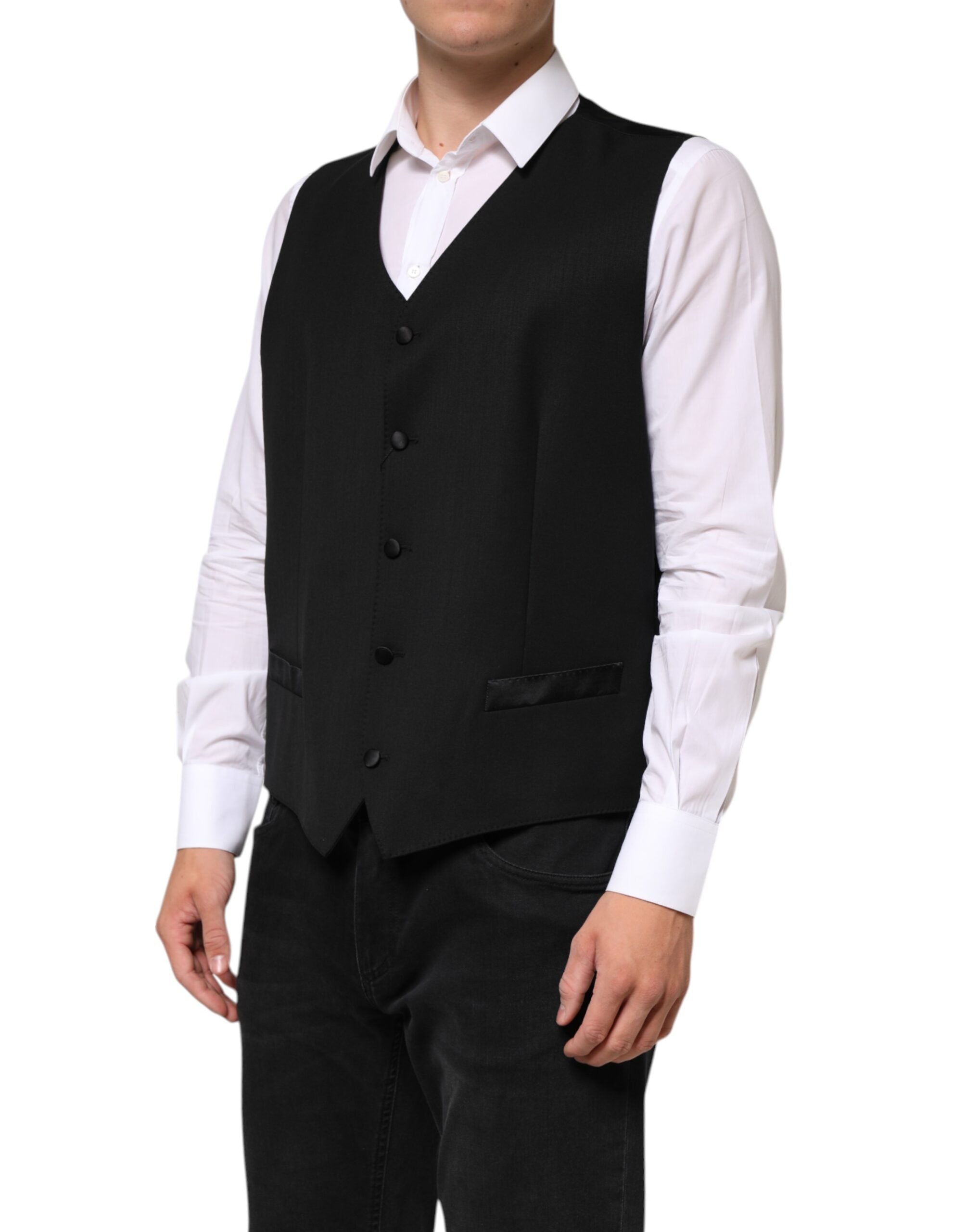 Dolce & Gabbana Black Wool Dress Formal Men Waistcoat Men's Vest